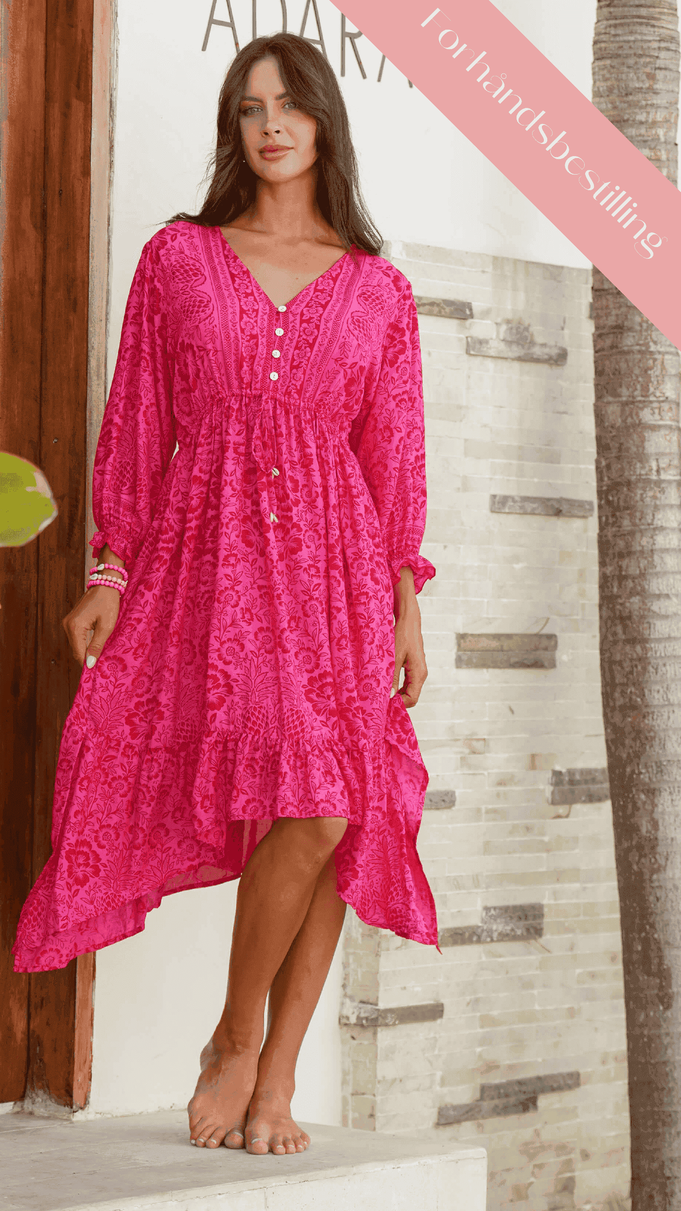 Rosa sommerkjole med knyting i livet - Georgine midikjole