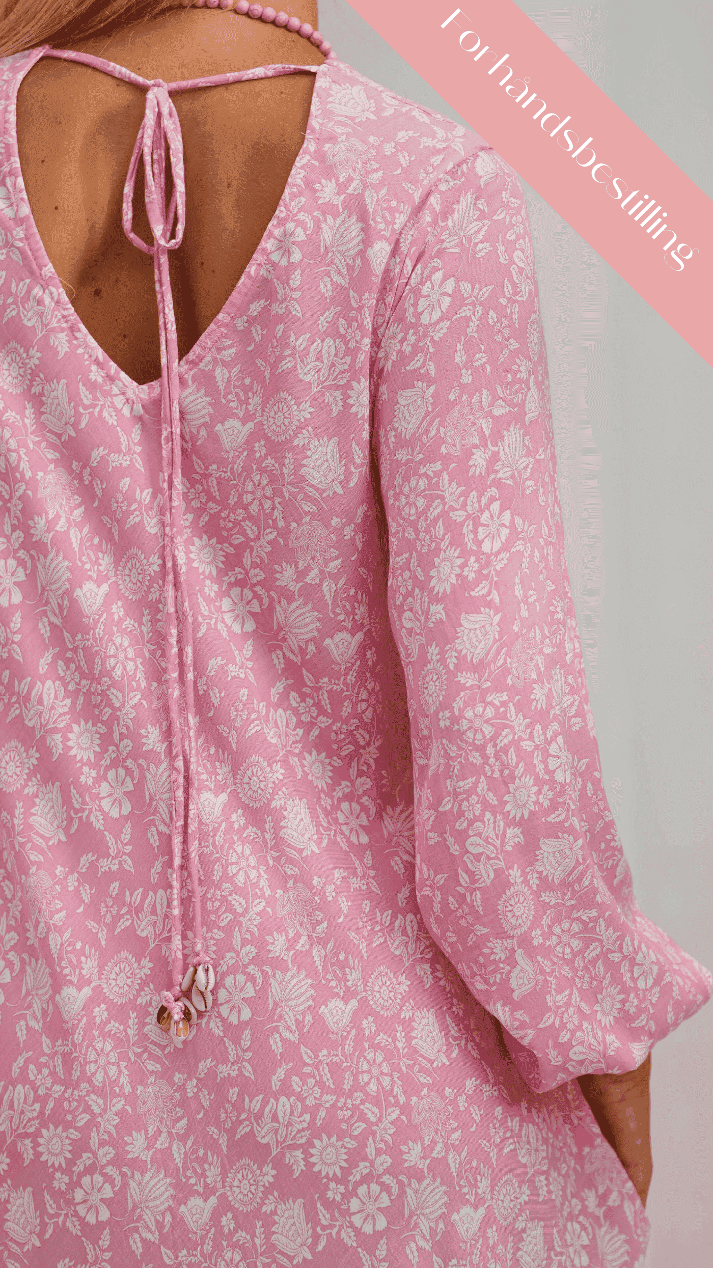 Lang lyserosa sommerkjole med ballongermer - Lavendel kjole