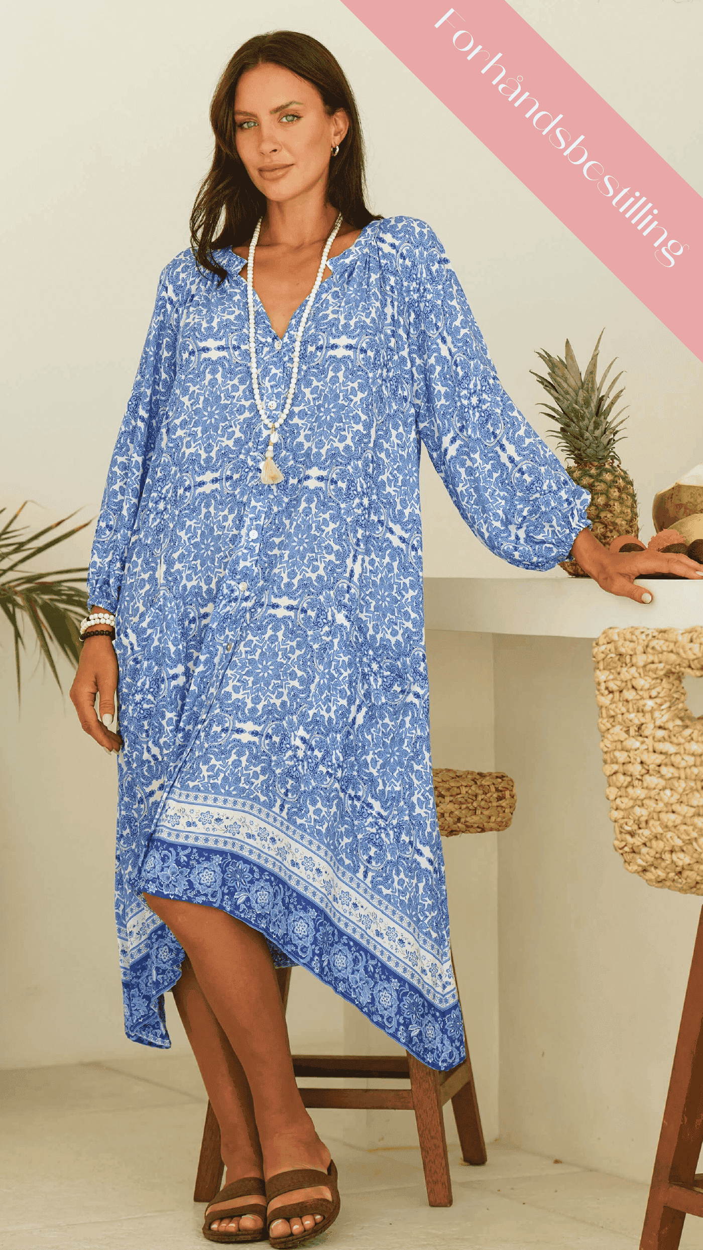 Blå og hvit luftig sommerkjole med knapper - Stemorfiol hverdagskjole