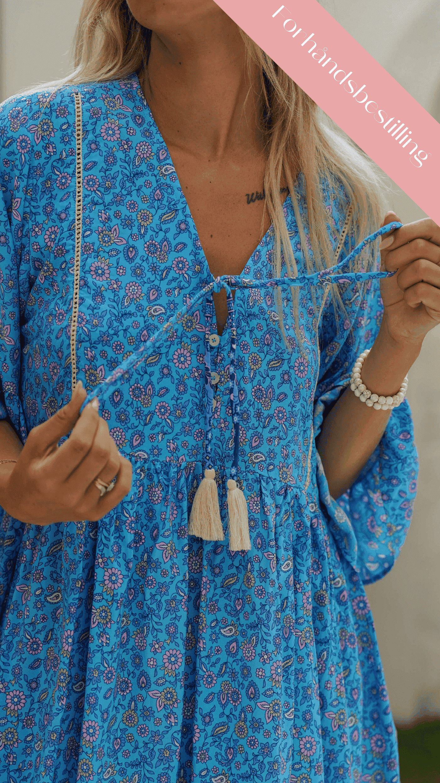 Klar blå bohemsk kort sommerkjole - Malva kjole