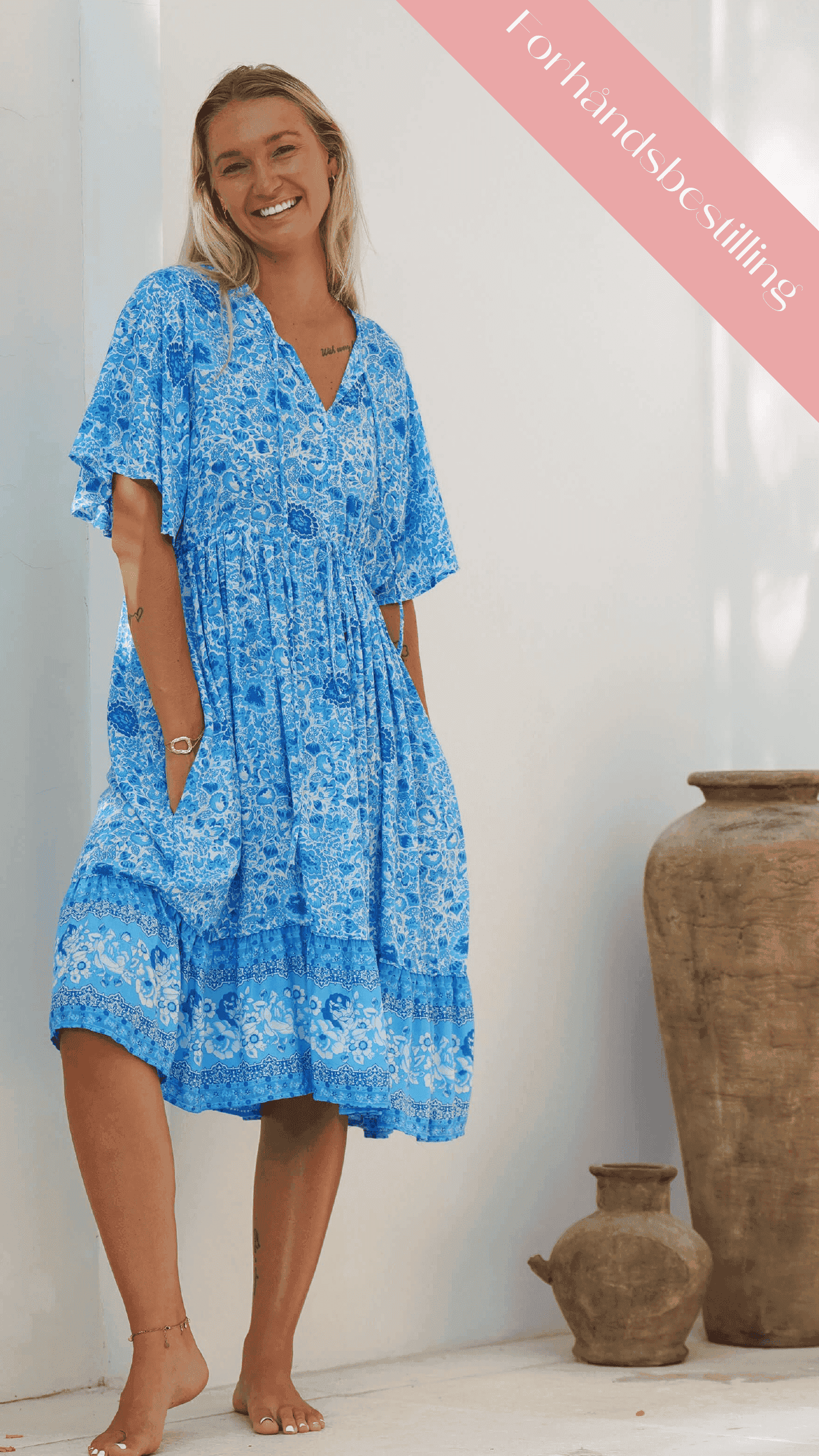 Blå kort bohemsk sommerkjole - Georgine kjole