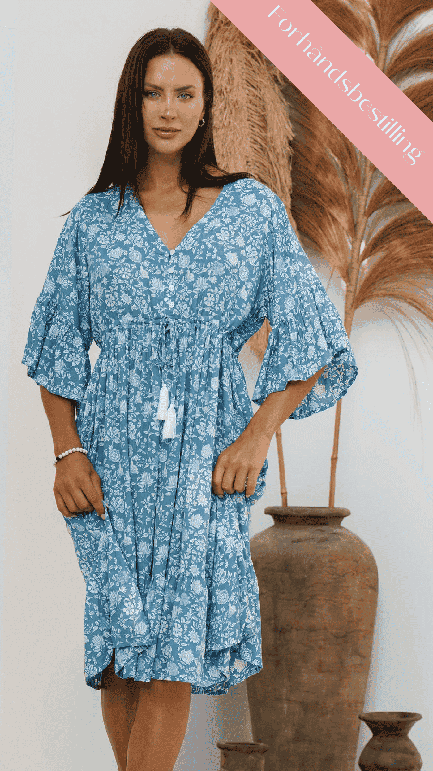 Kort havblå bohemsk sommerkjole - Georgine kjole