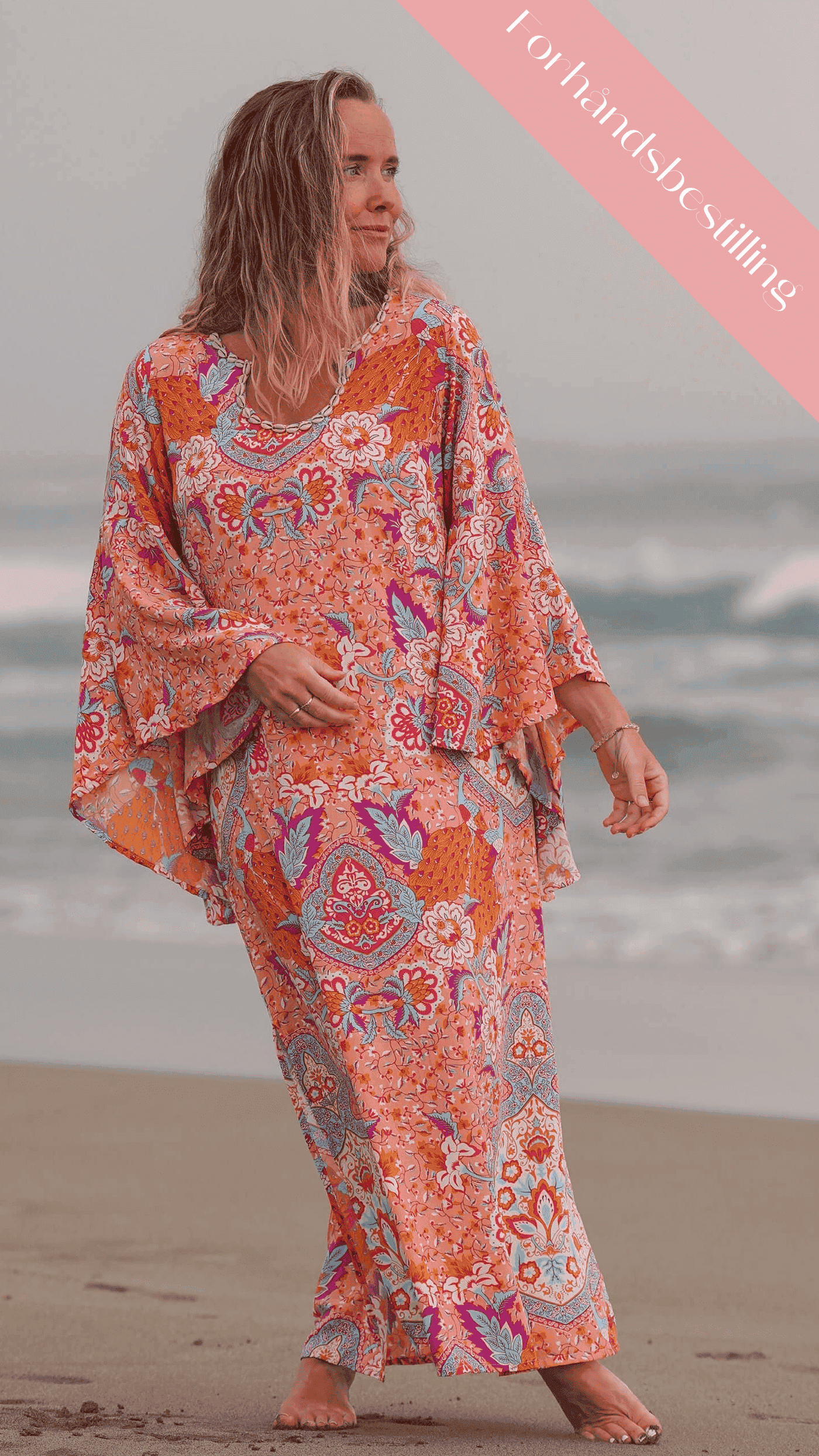 Fargeglad enkel sommerkjole med vide ermer - Fiol kjole