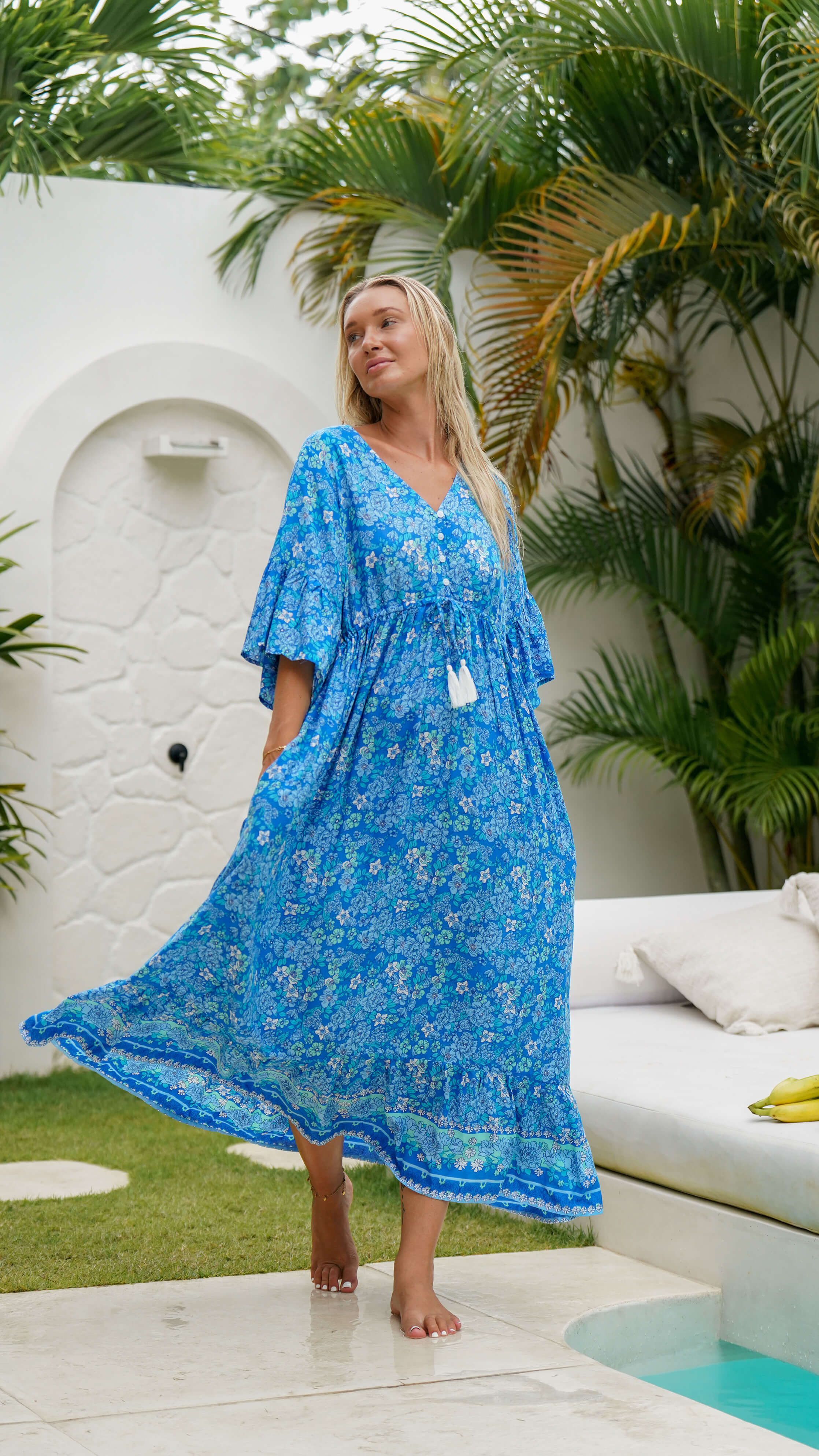 Bohemsk blå sommerkjole