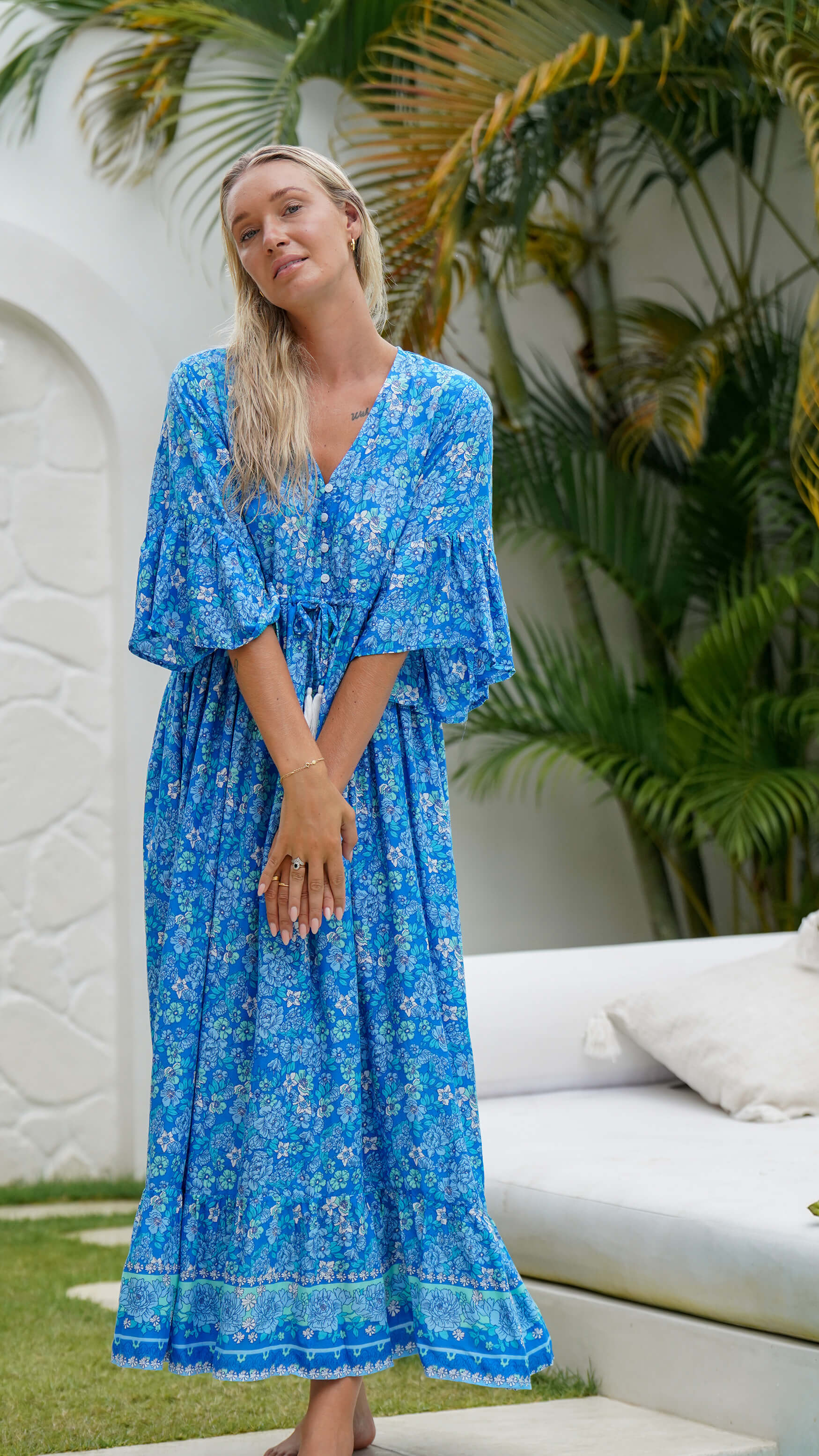 Bohemsk blå sommerkjole