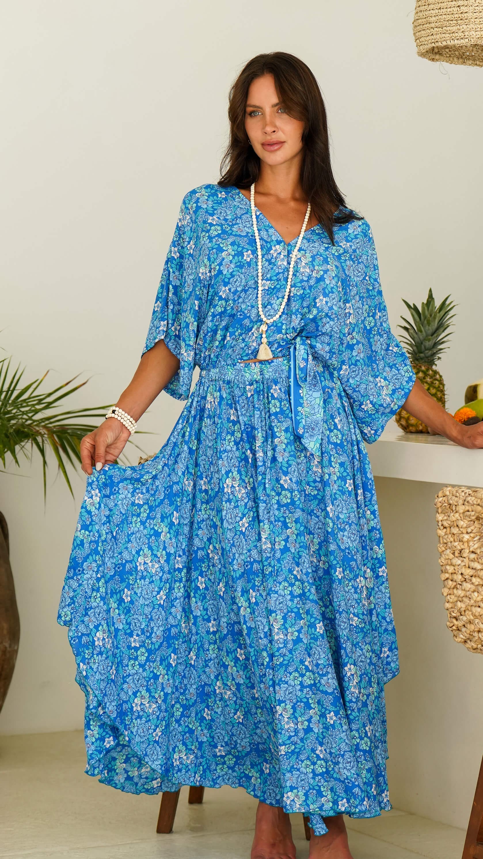 Blå bohemsk kort sommertopp