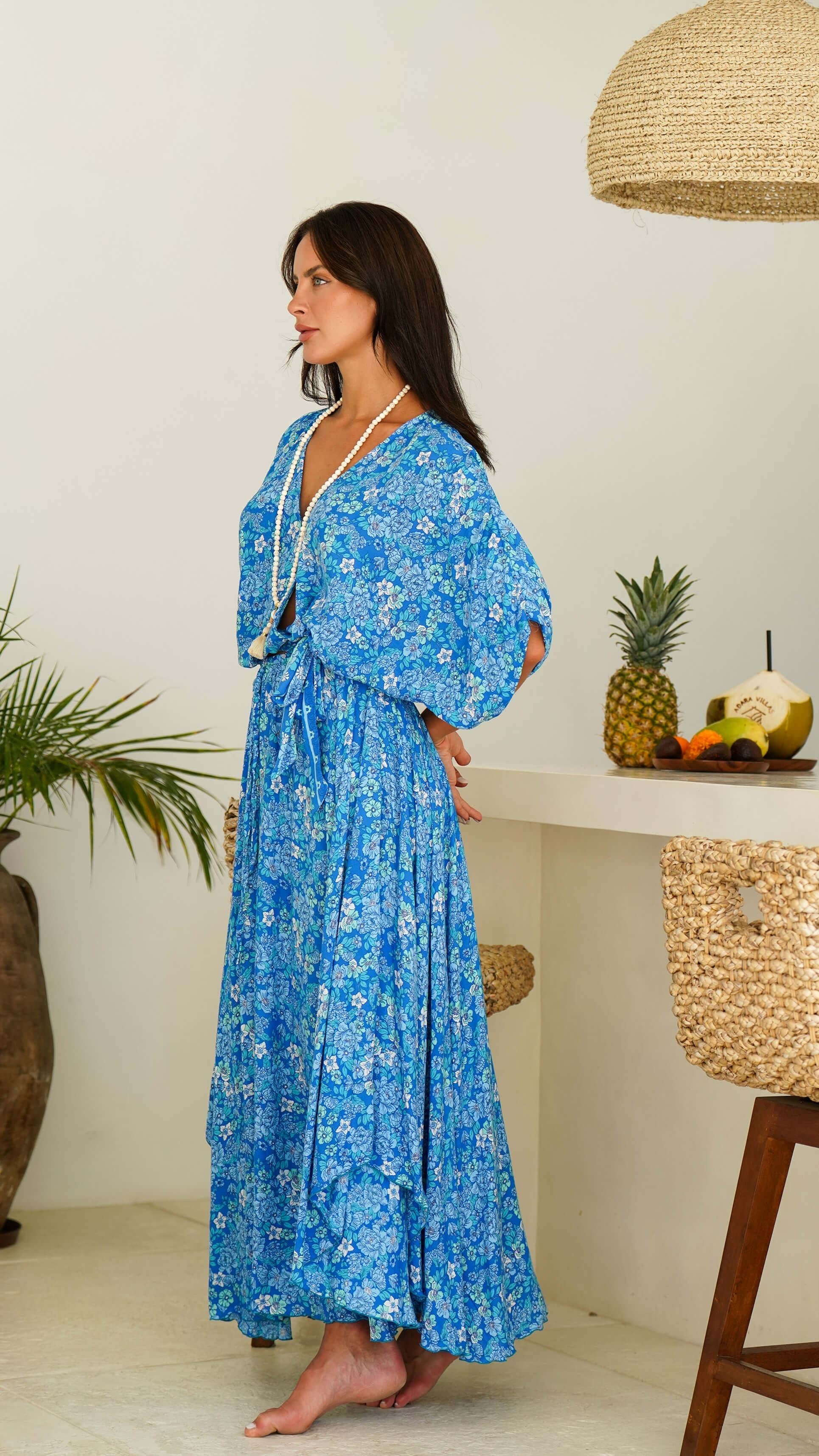 Blå bohemsk kort sommertopp