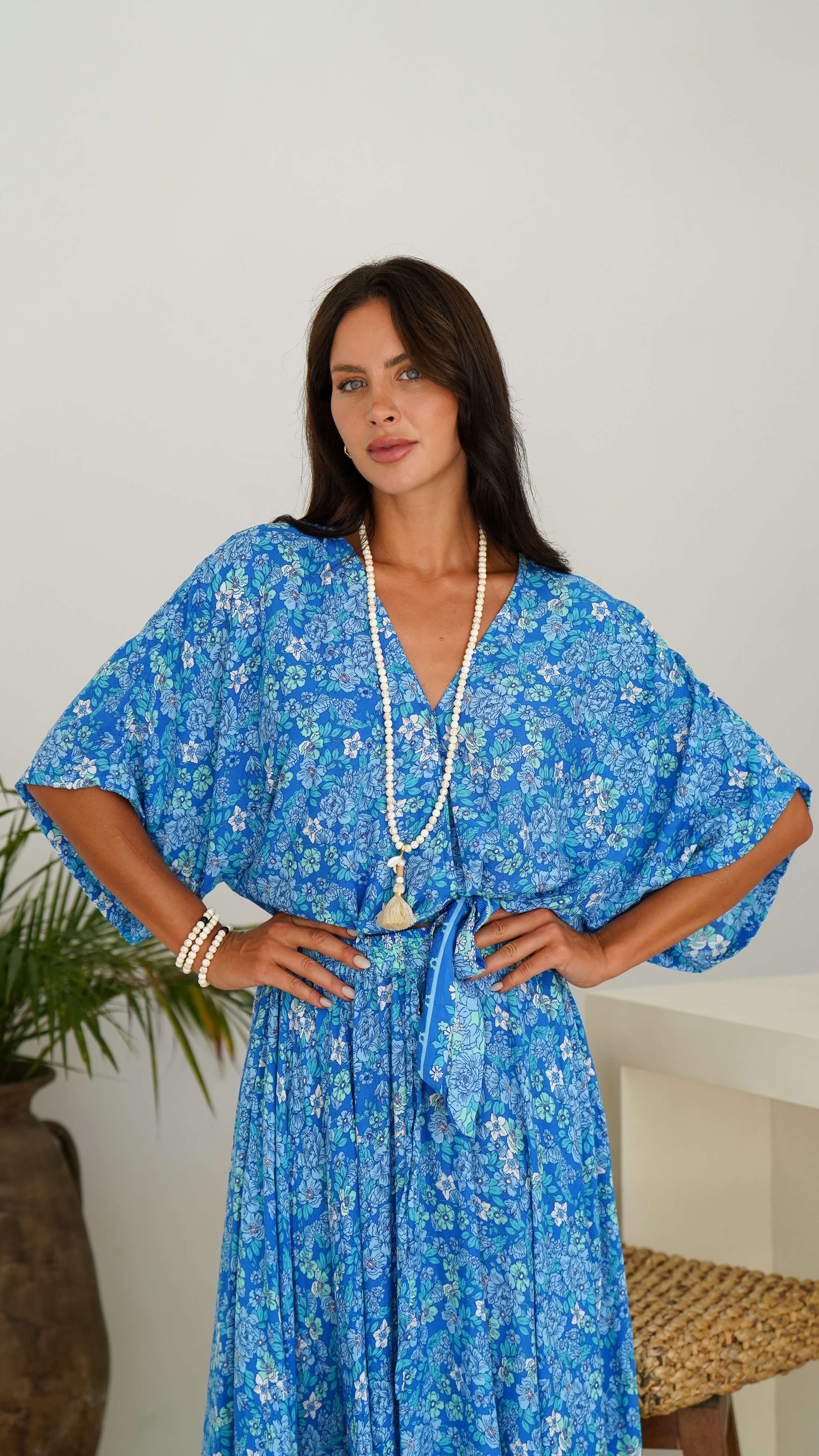 Blå bohemsk kort sommertopp