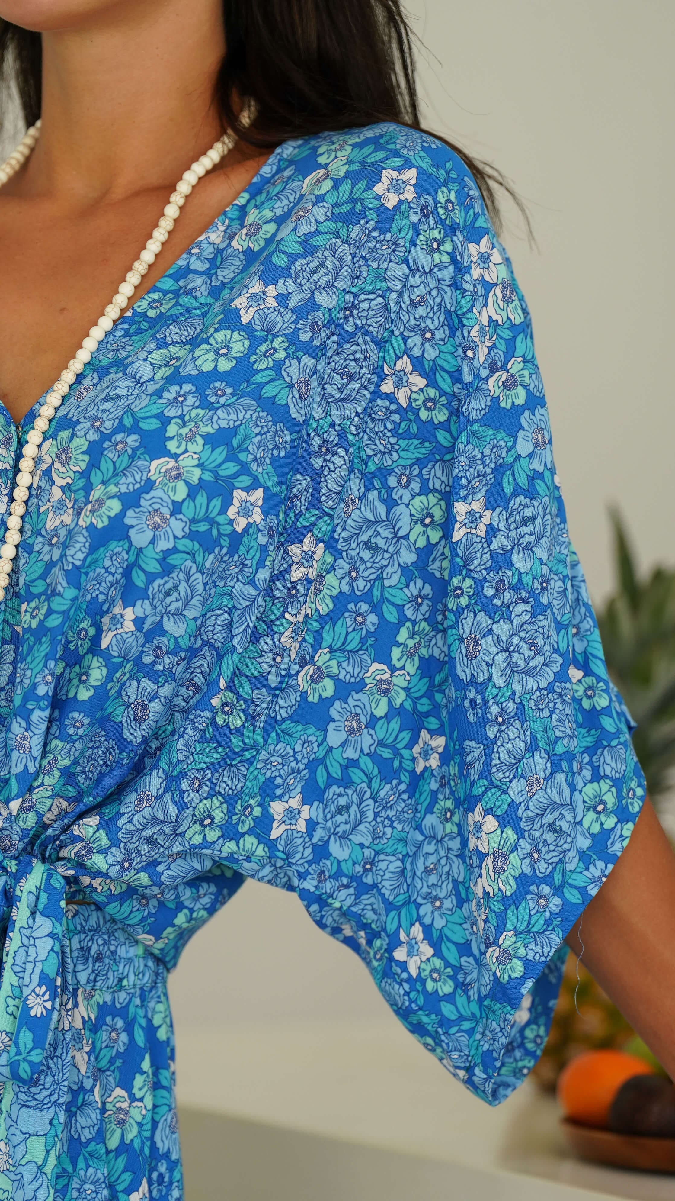 Blå bohemsk kort sommertopp