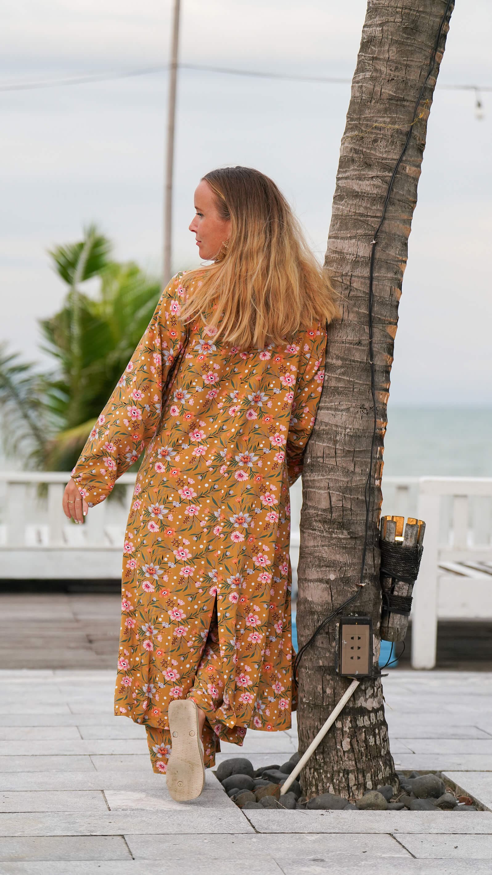 Sennepsgul kimono frakk