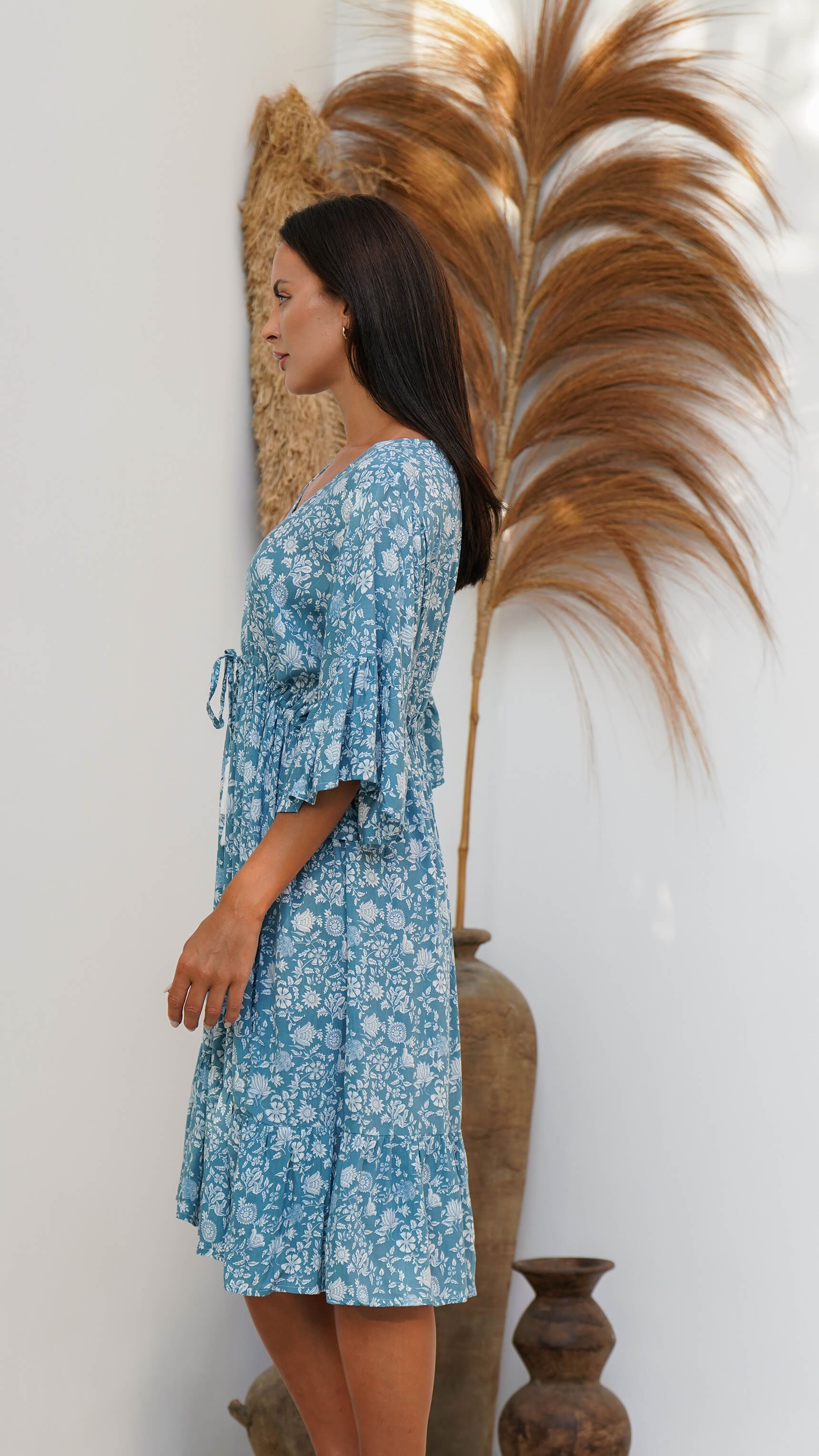 Kort havblå bohemsk sommerkjole - Georgine kjole