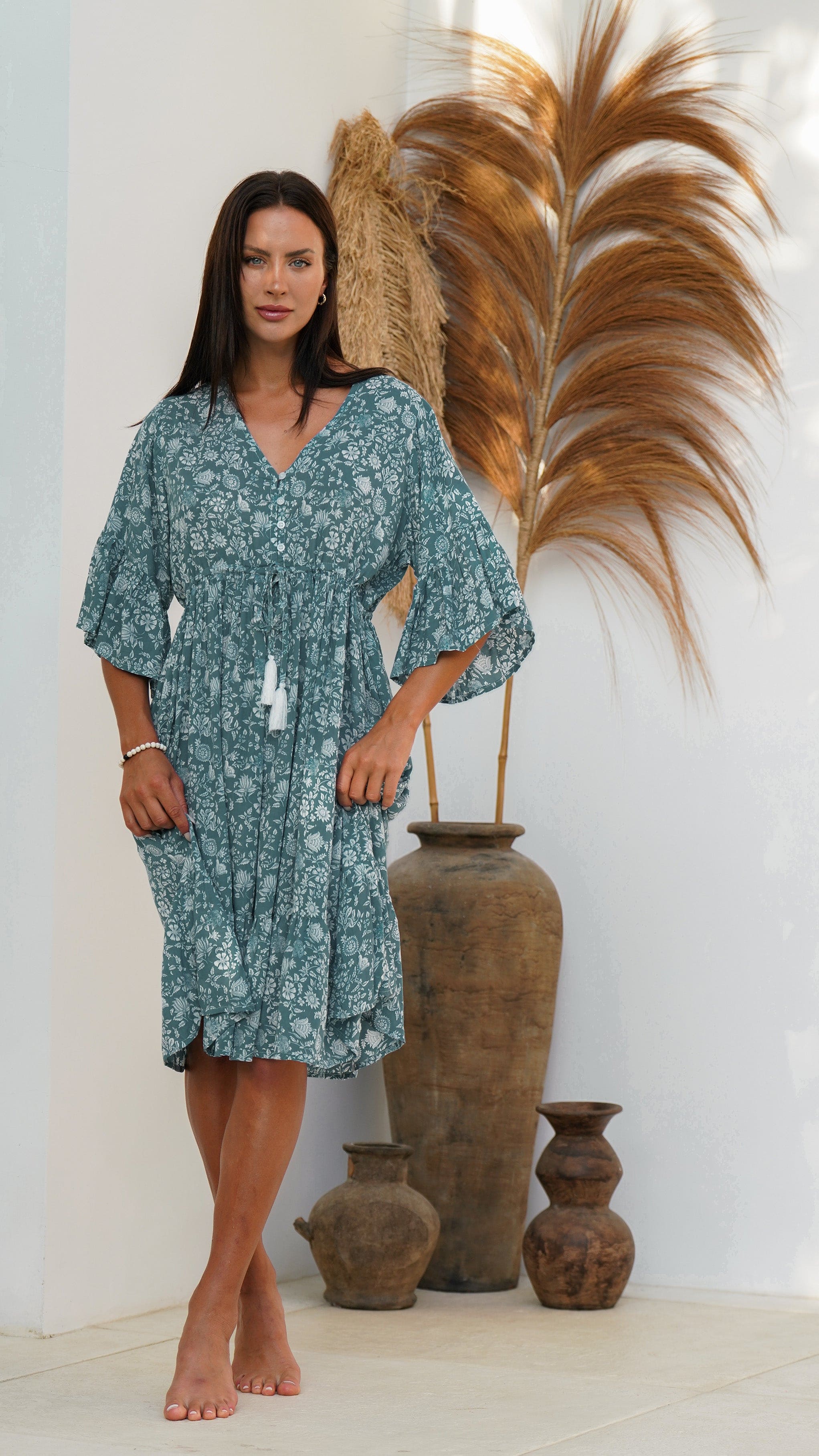 Kort havblå bohemsk sommerkjole - Georgine kjole