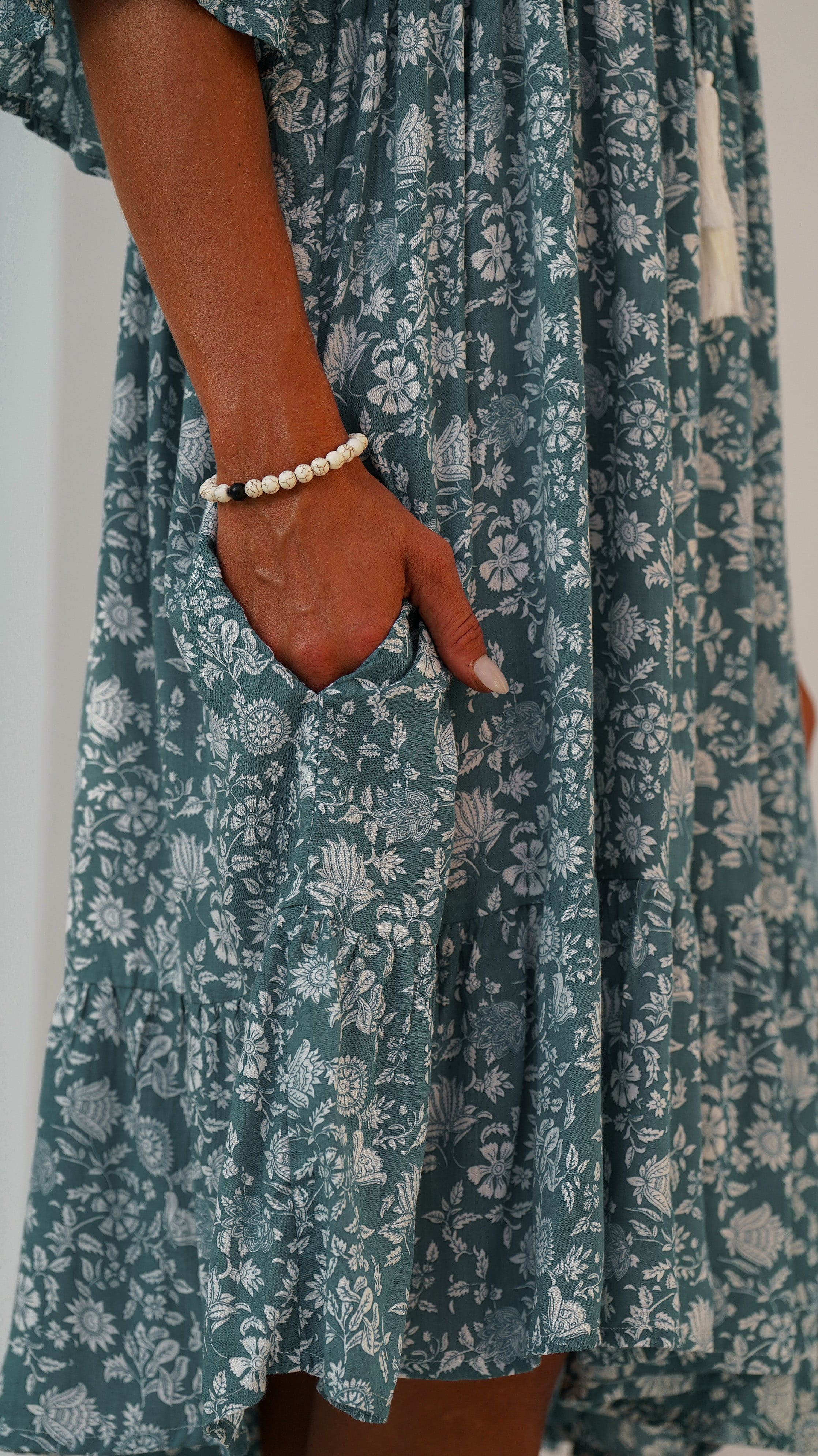 Kort havblå bohemsk sommerkjole - Georgine kjole