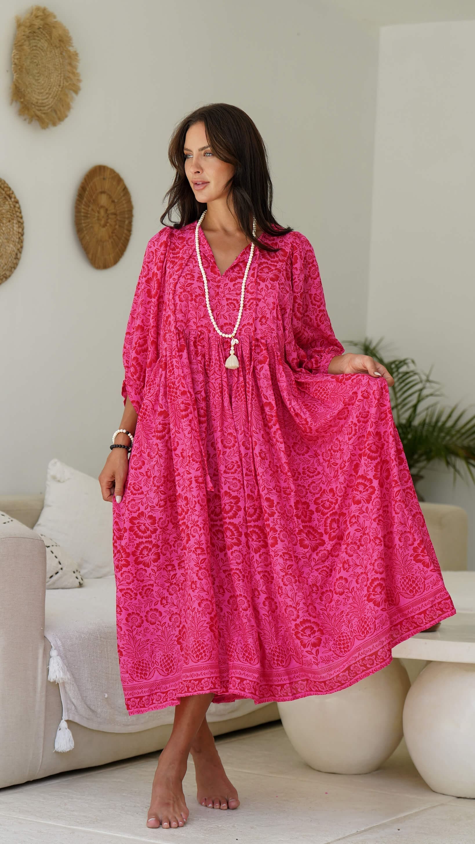 knall rosa midikjole