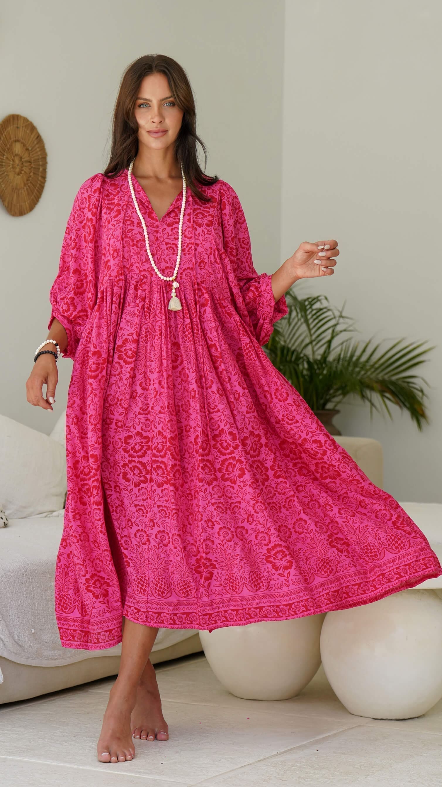 knall rosa midikjole