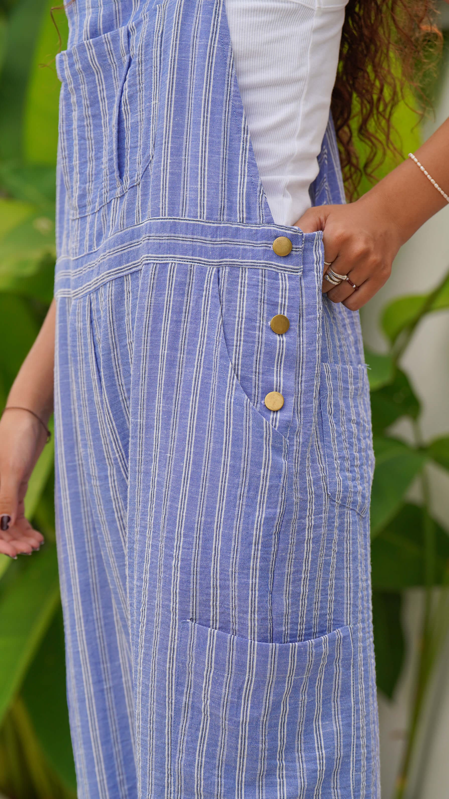 Blå lin selebukse med striper