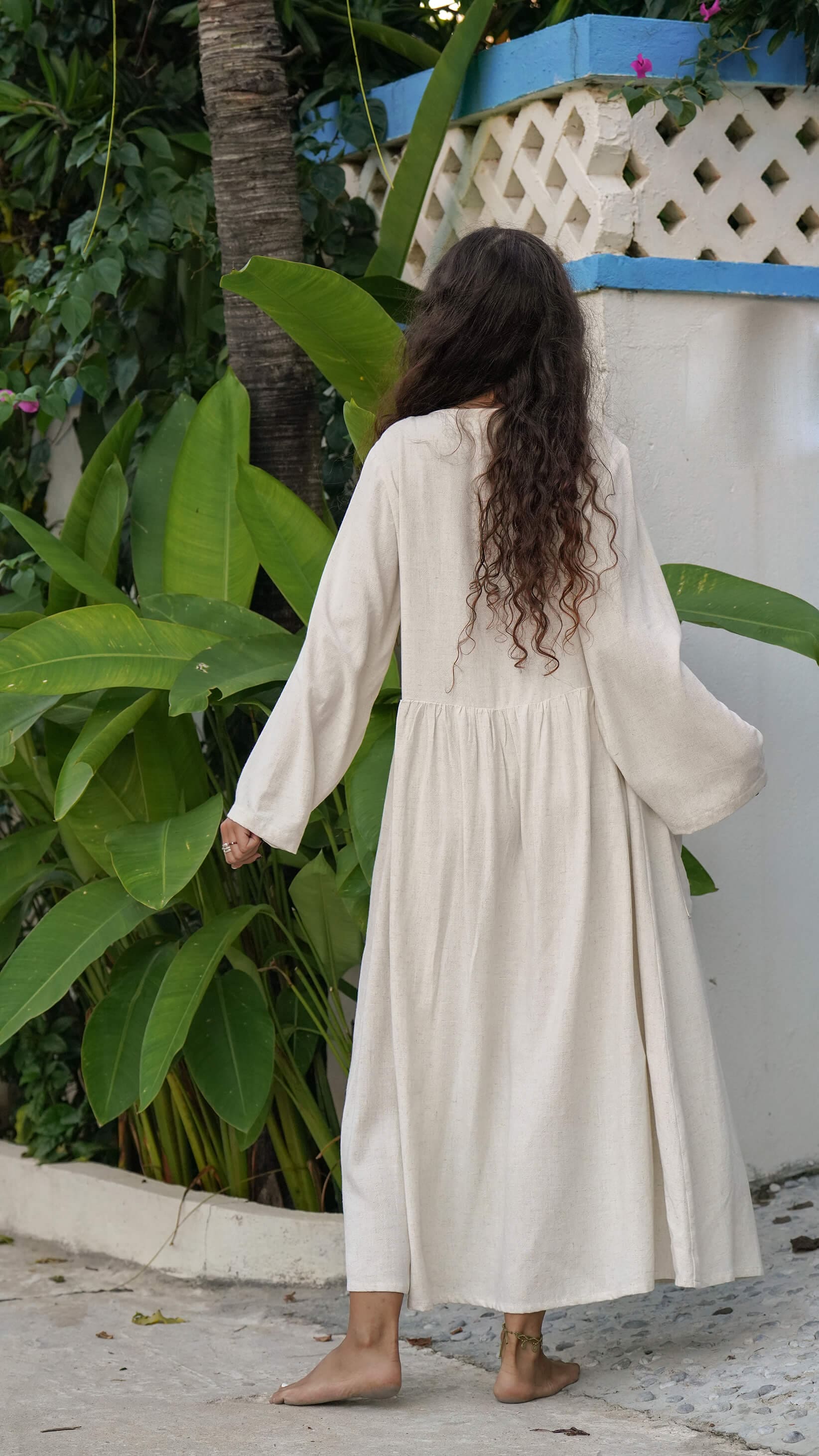 lang kremfarget linkjole med lommer