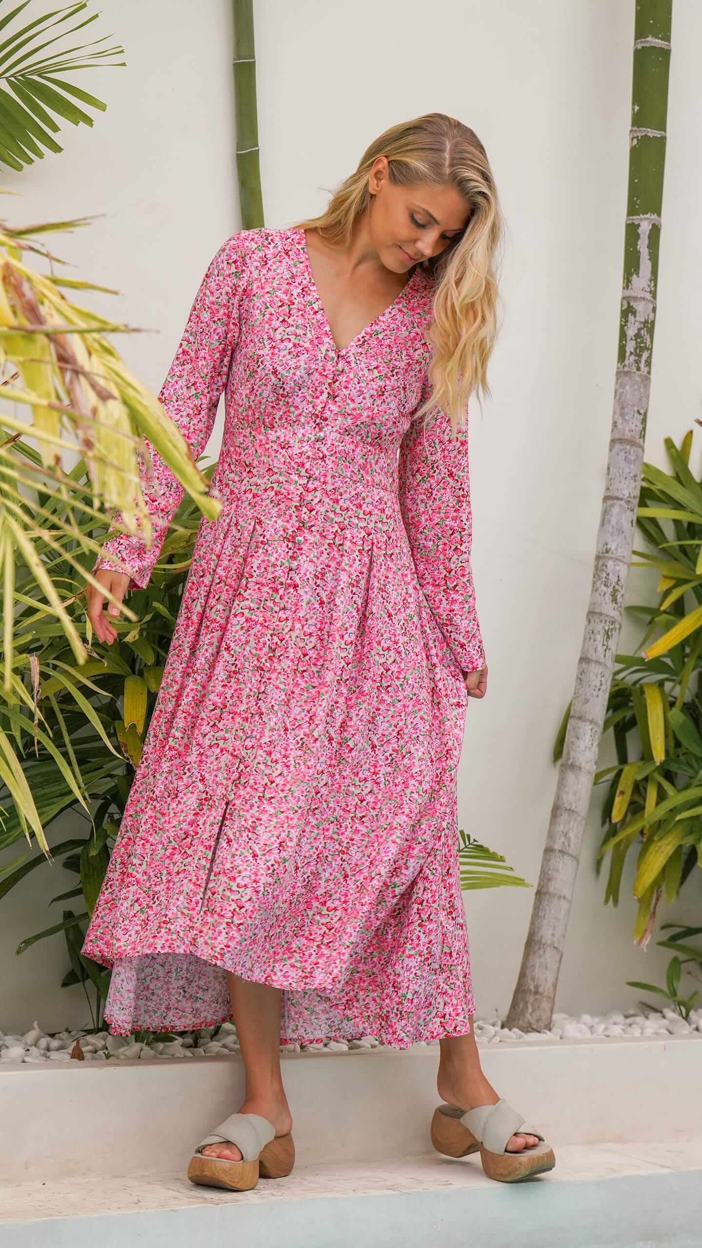 rosa kjole med lange ermer