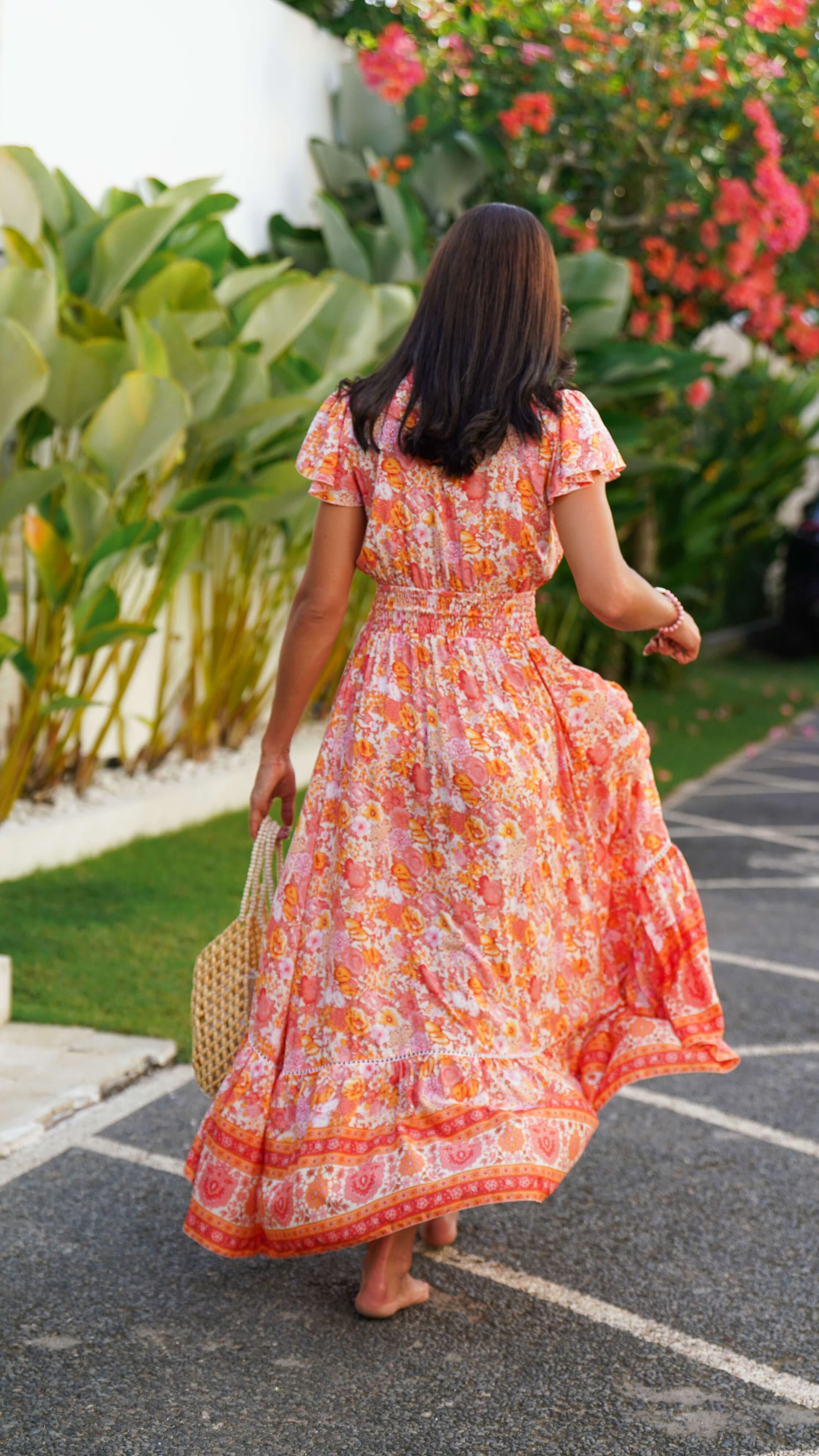 Orange sommerkjole med knapper og korte ermer - Begonia kjole