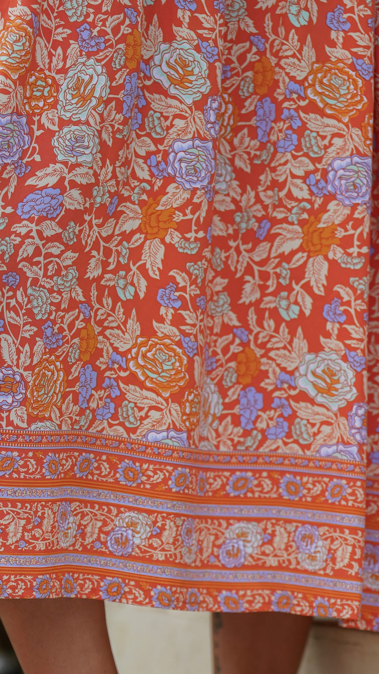 Rød orange bohemsk sommerkjole med lommer - Malva kjole