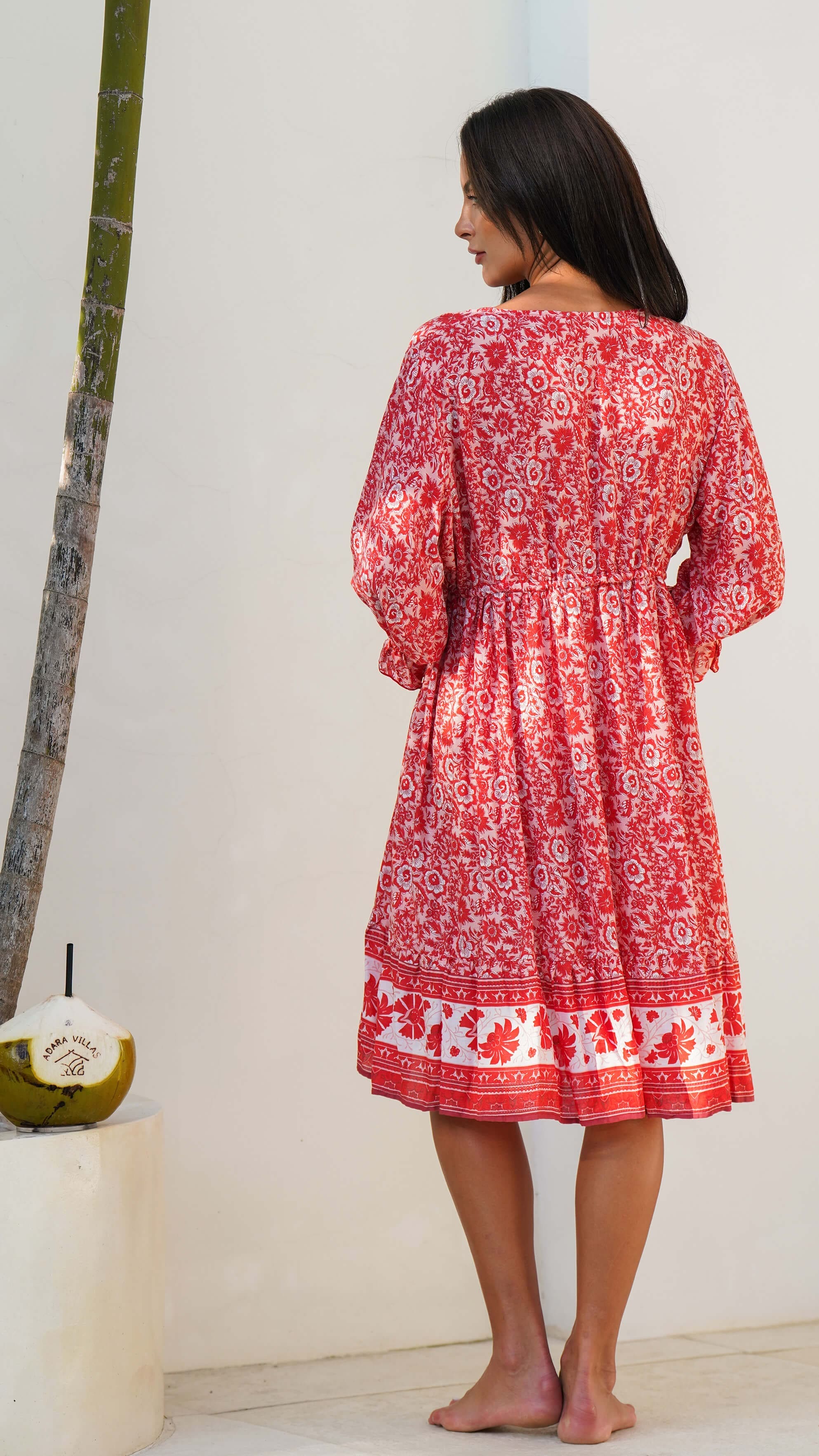 Rosa og rød kort sommerkjole med lommer - Georgine kjole