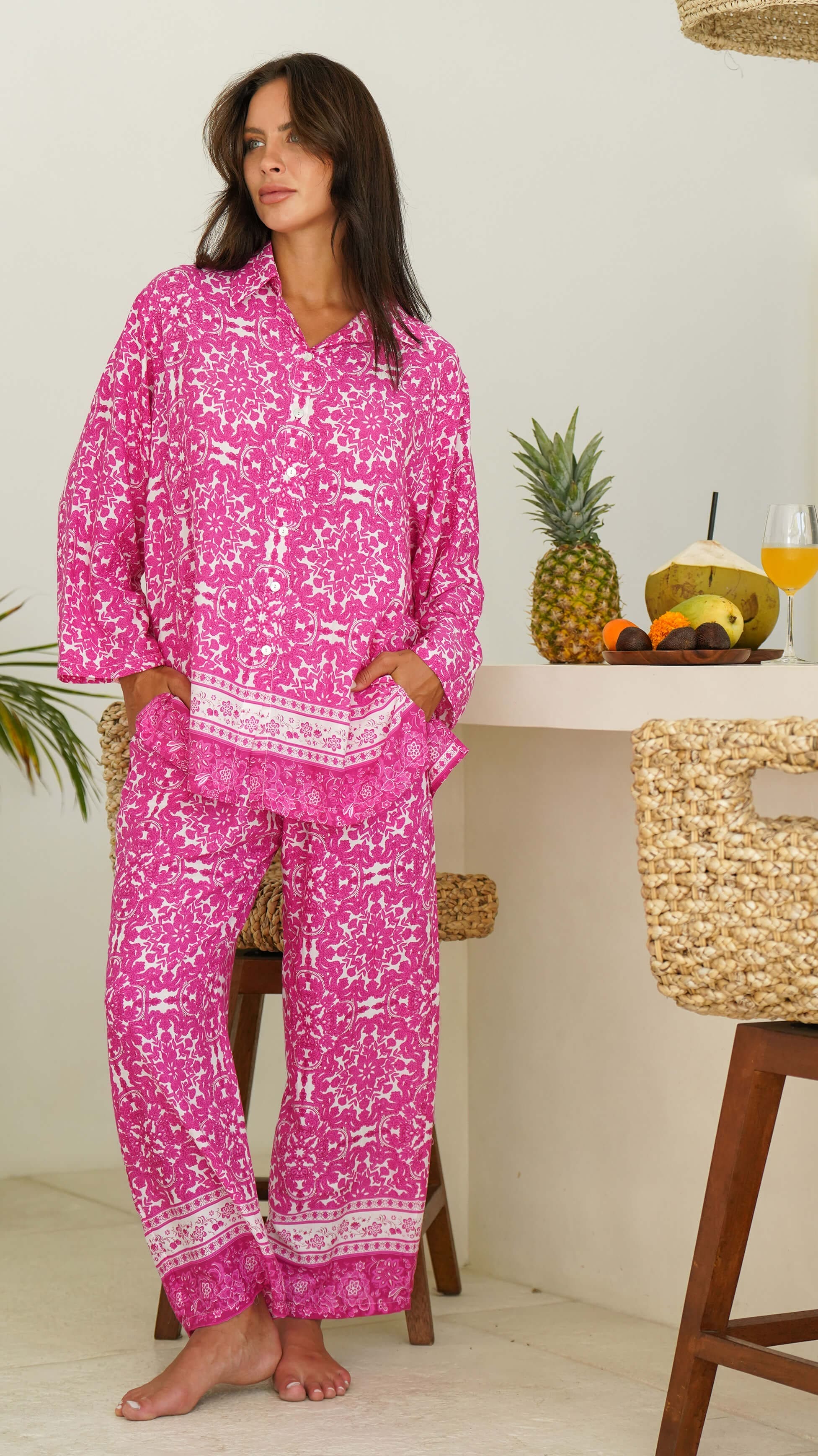 Cerise luftig blomster sommerskjorte - Lillium skjorte