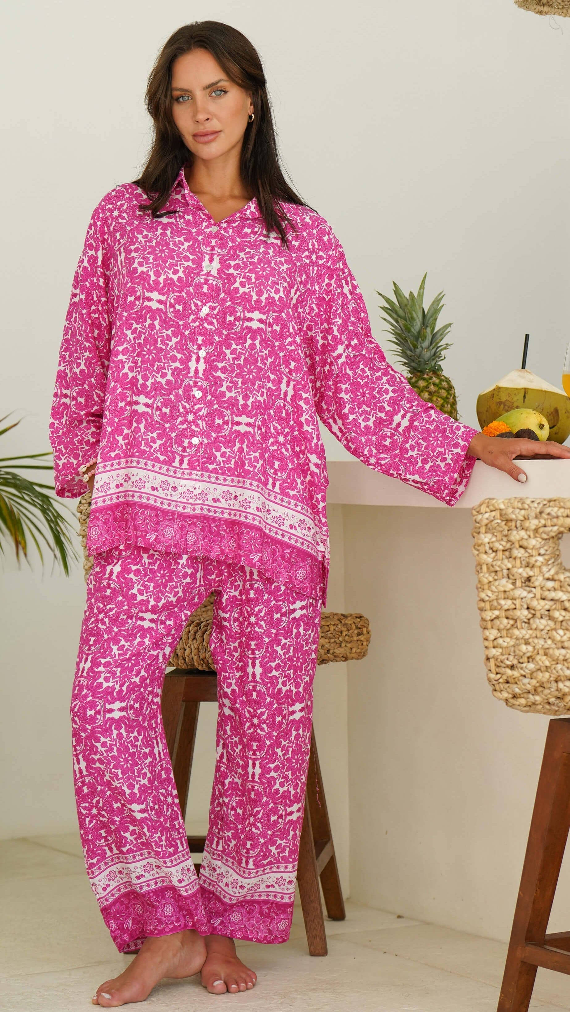 Cerise luftig blomster sommerskjorte - Lillium skjorte