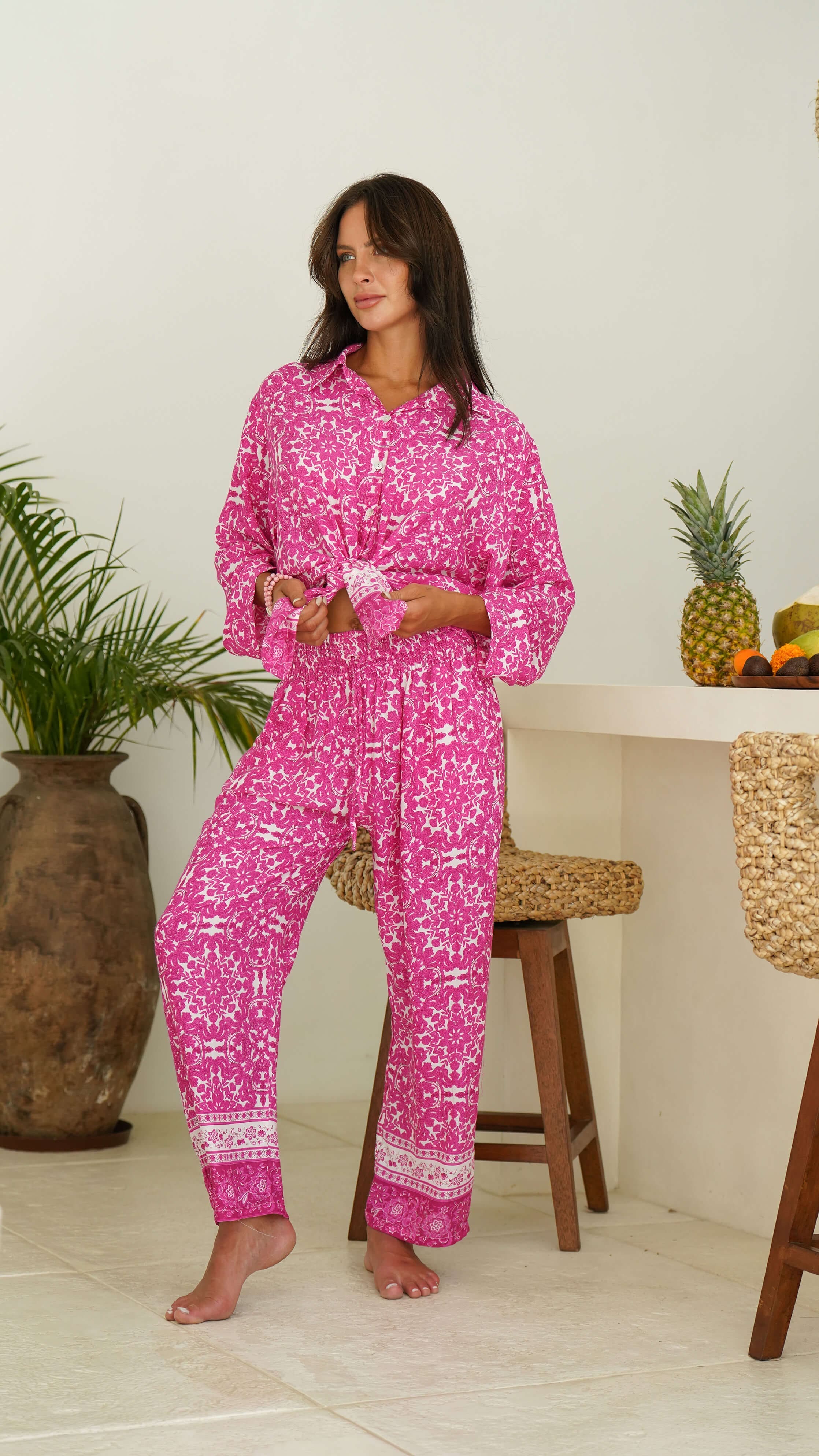 Cerise luftig blomster sommerskjorte - Lillium skjorte