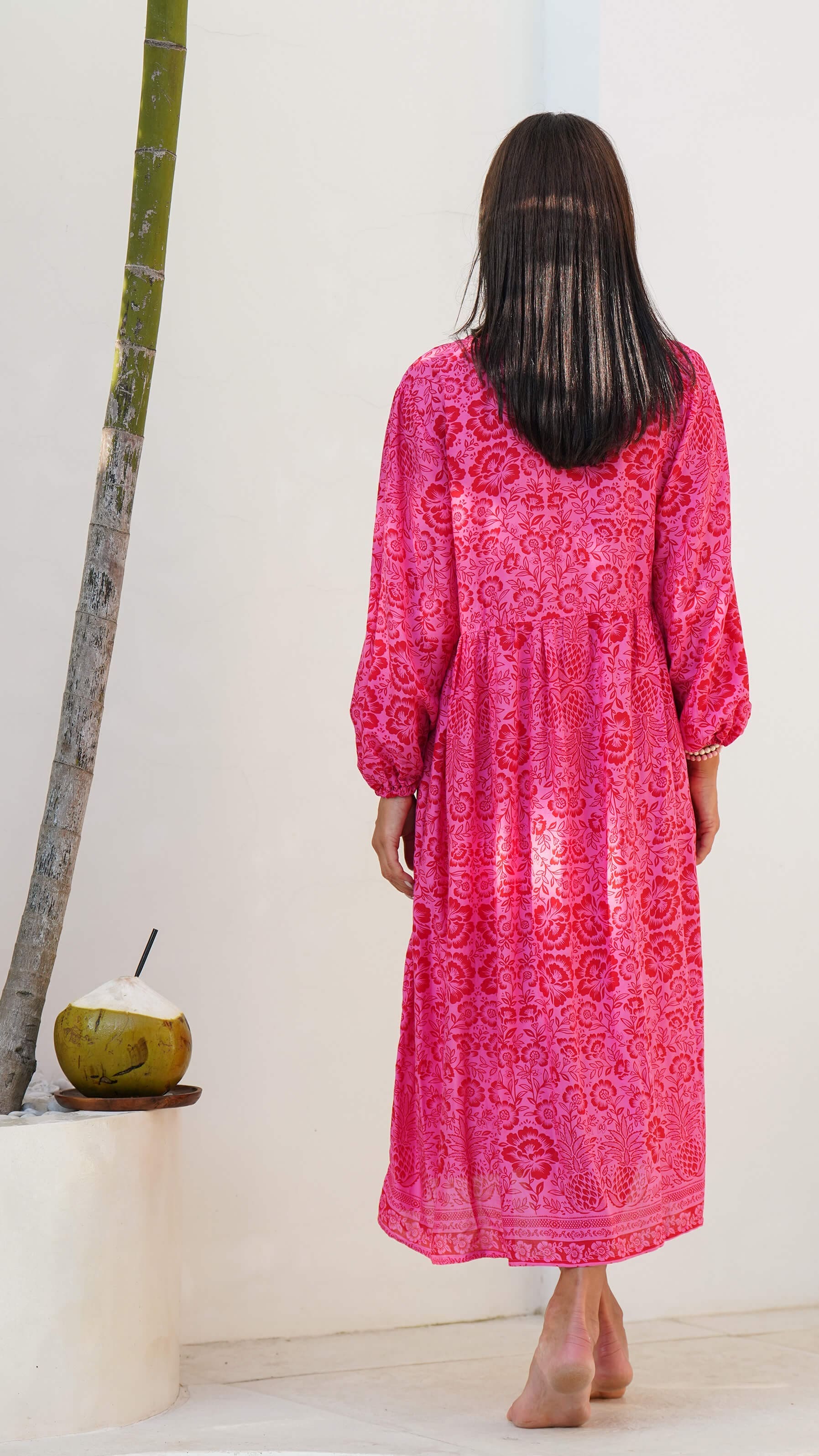 Sterk rosa bohemsk sommerkjole med lommer - Malva kjole