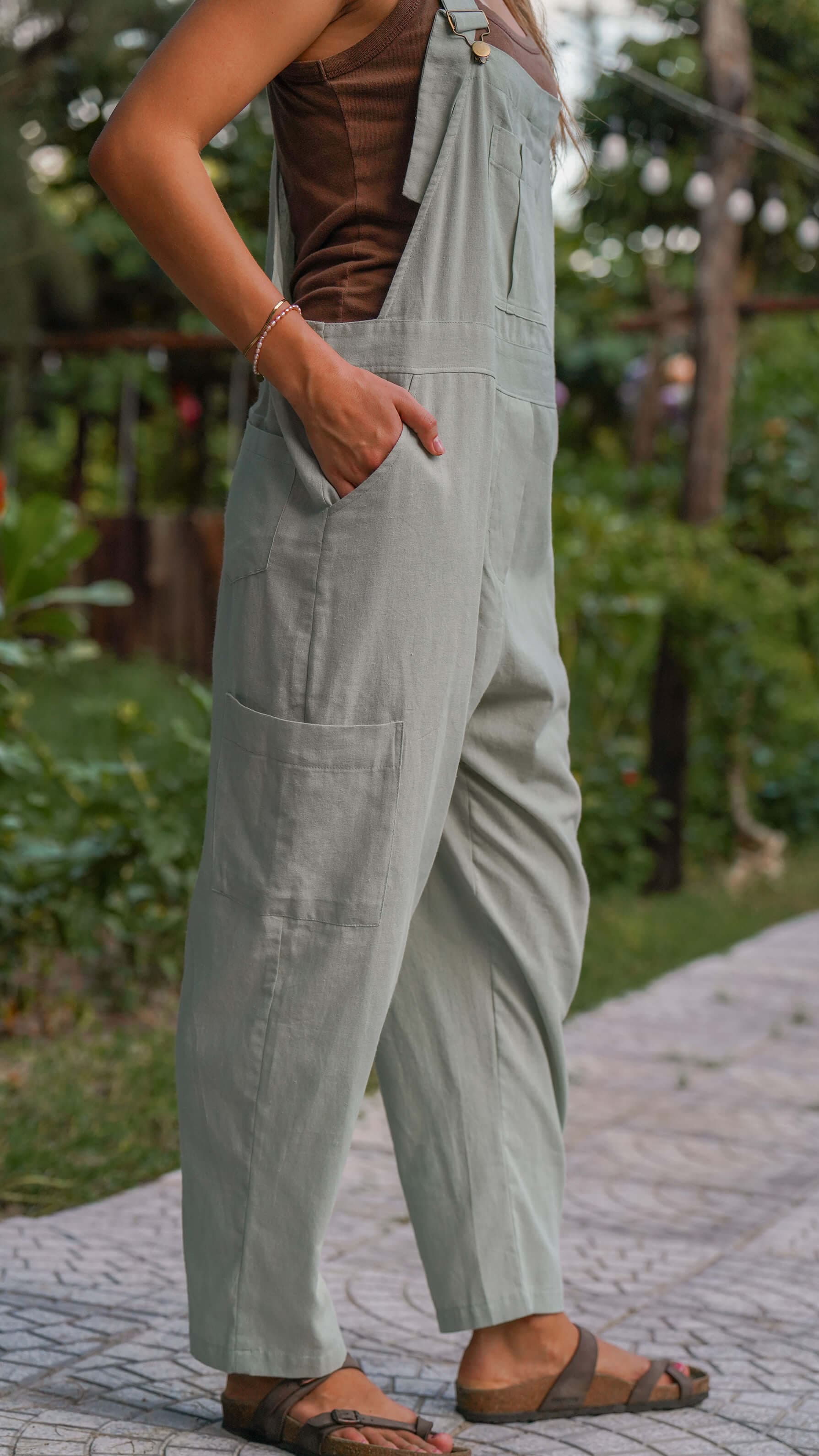 Khaki grønn lin selebukse