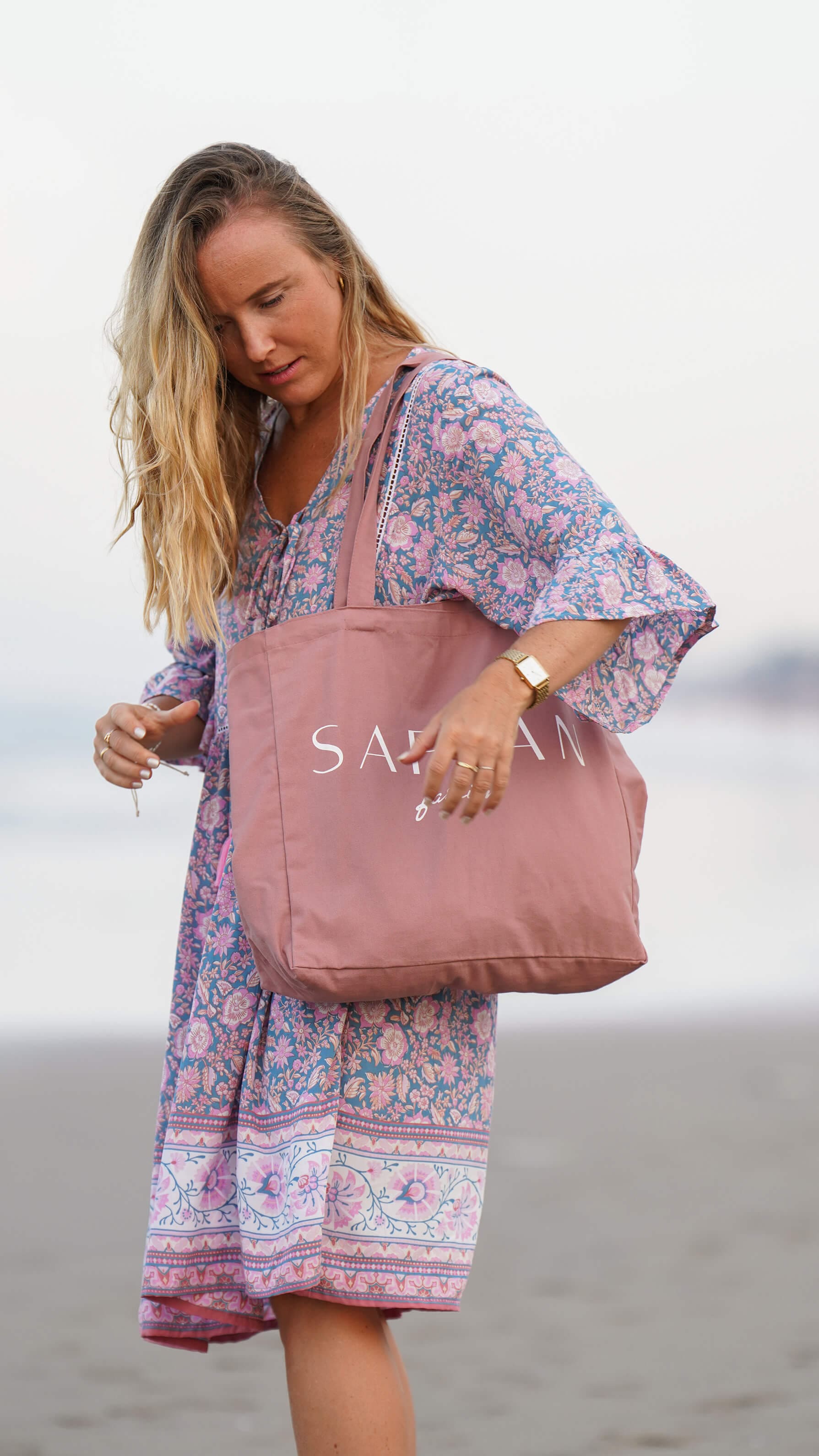 Gammelrosa tøyvekse i bomull - Safran totebag