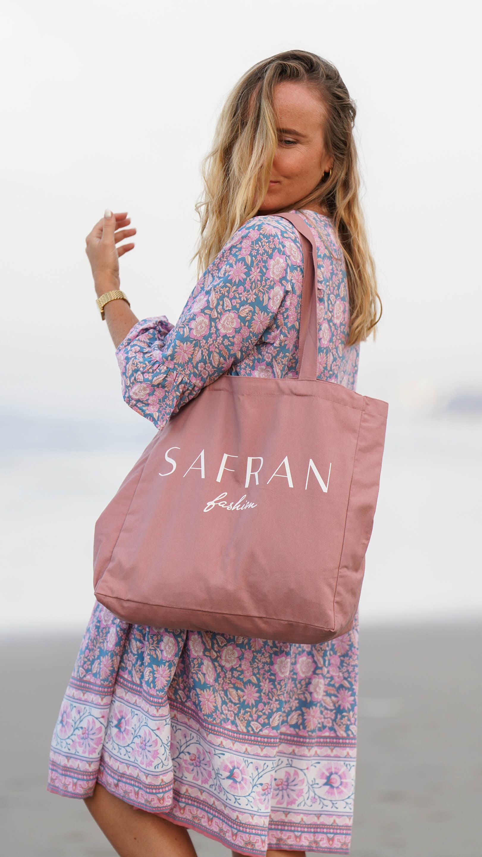 Gammelrosa tøyvekse i bomull - Safran totebag