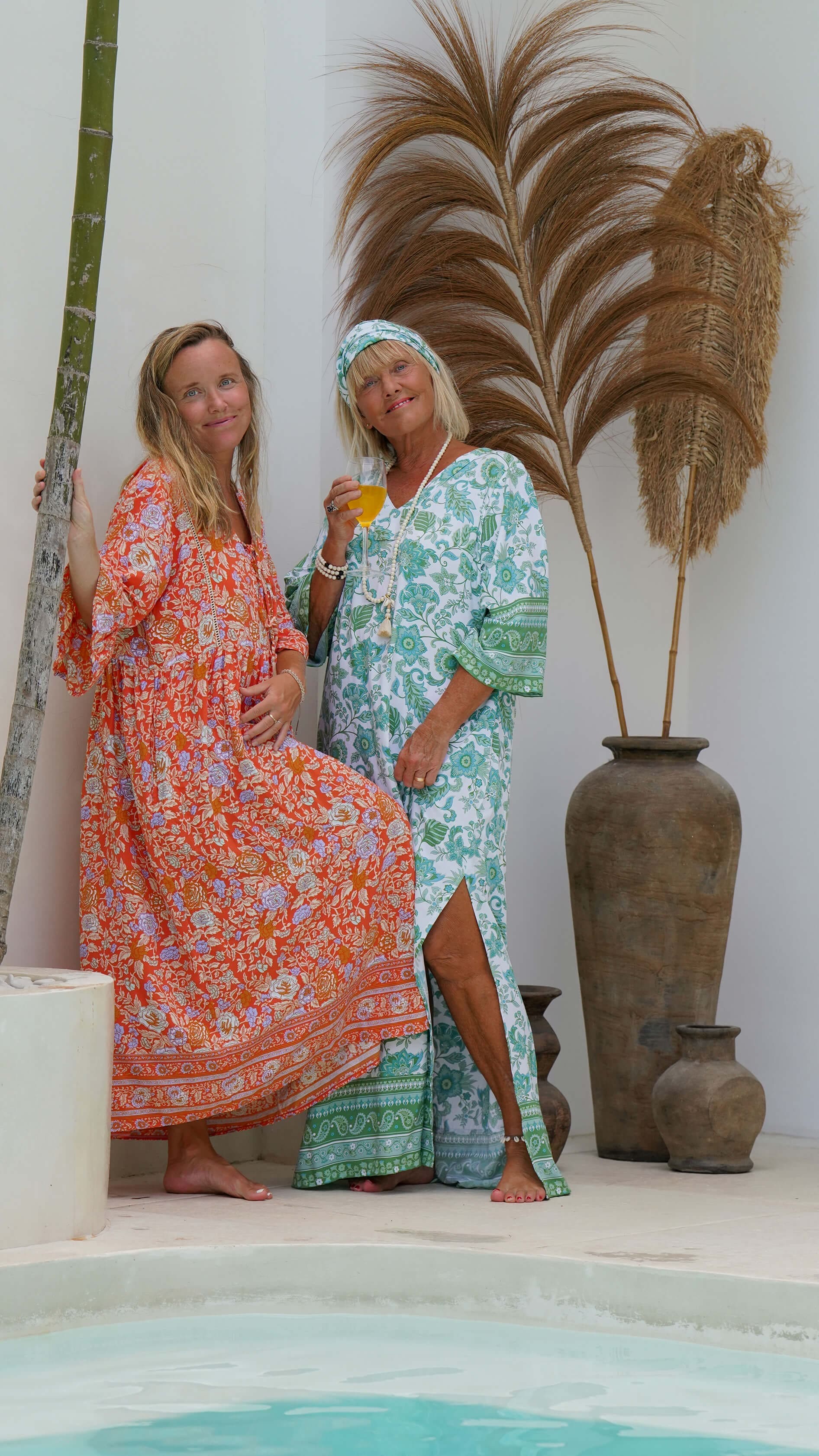 Rød orange bohemsk sommerkjole med lommer - Malva kjole