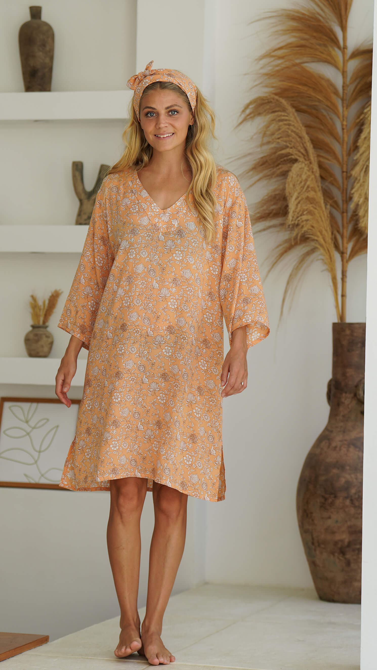 dus gul orange tunika kjole