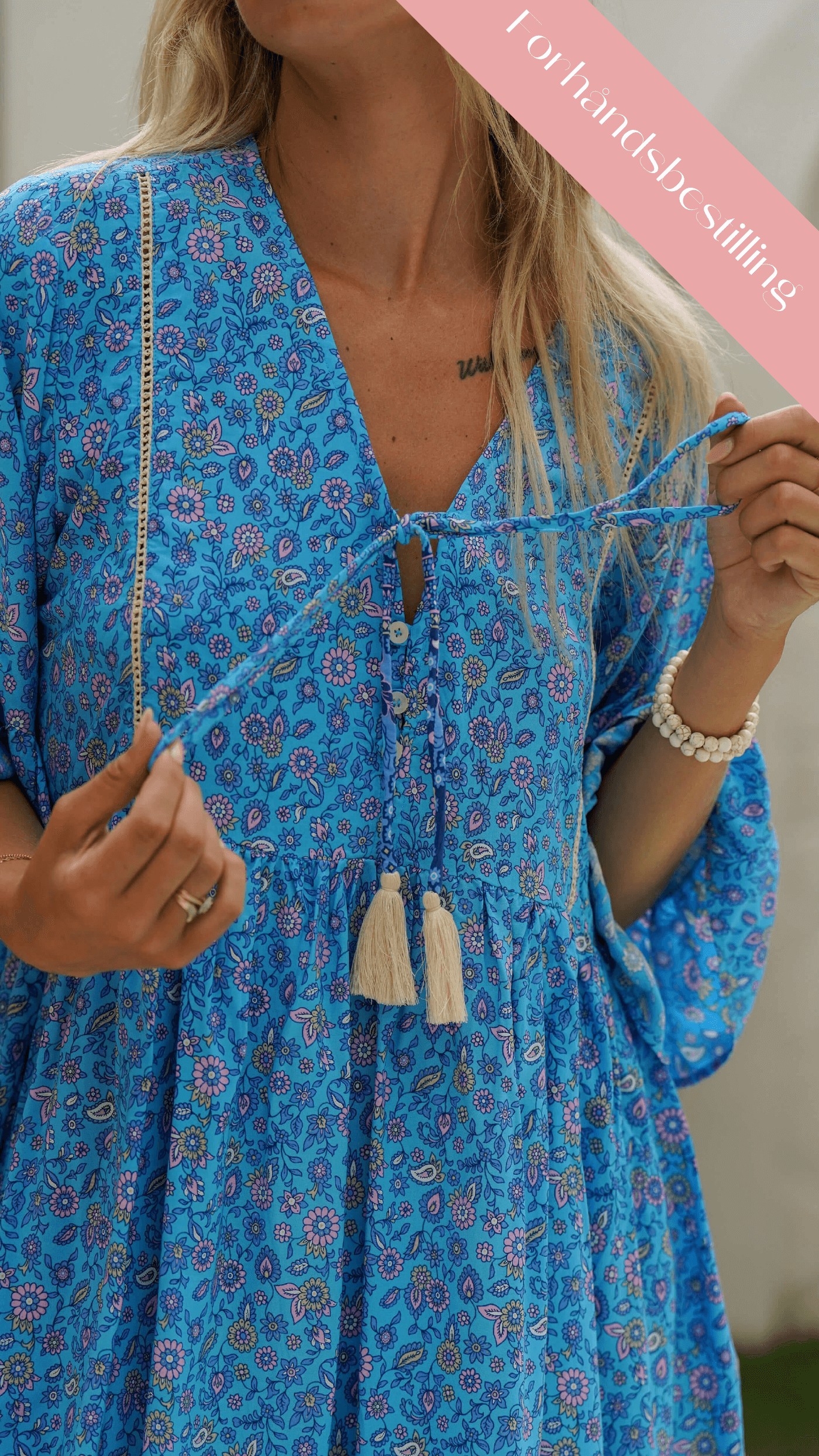 Klar blå bohemsk kort sommerkjole - Malva kjole