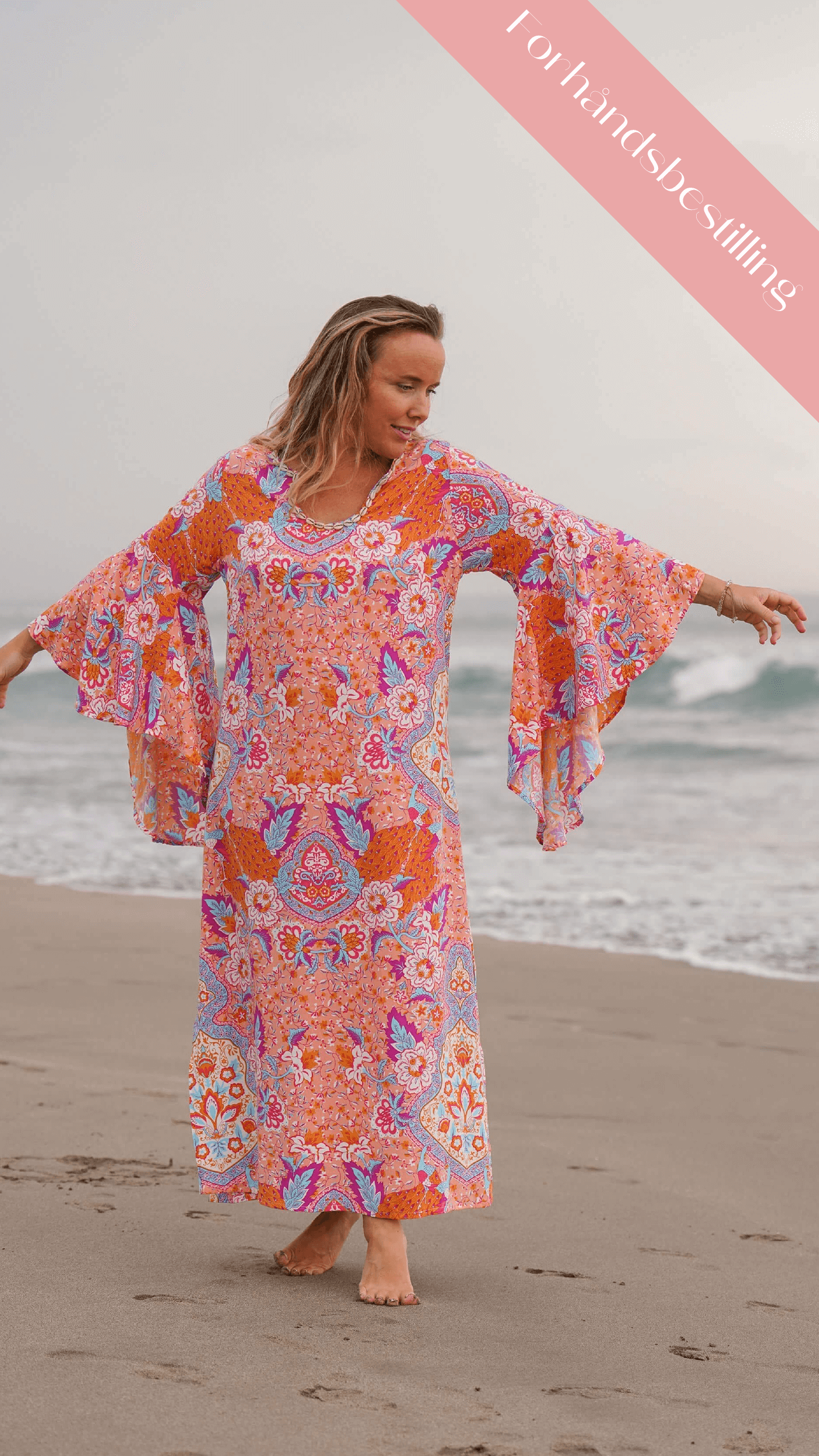 Fargeglad enkel sommerkjole med vide ermer - Fiol kjole