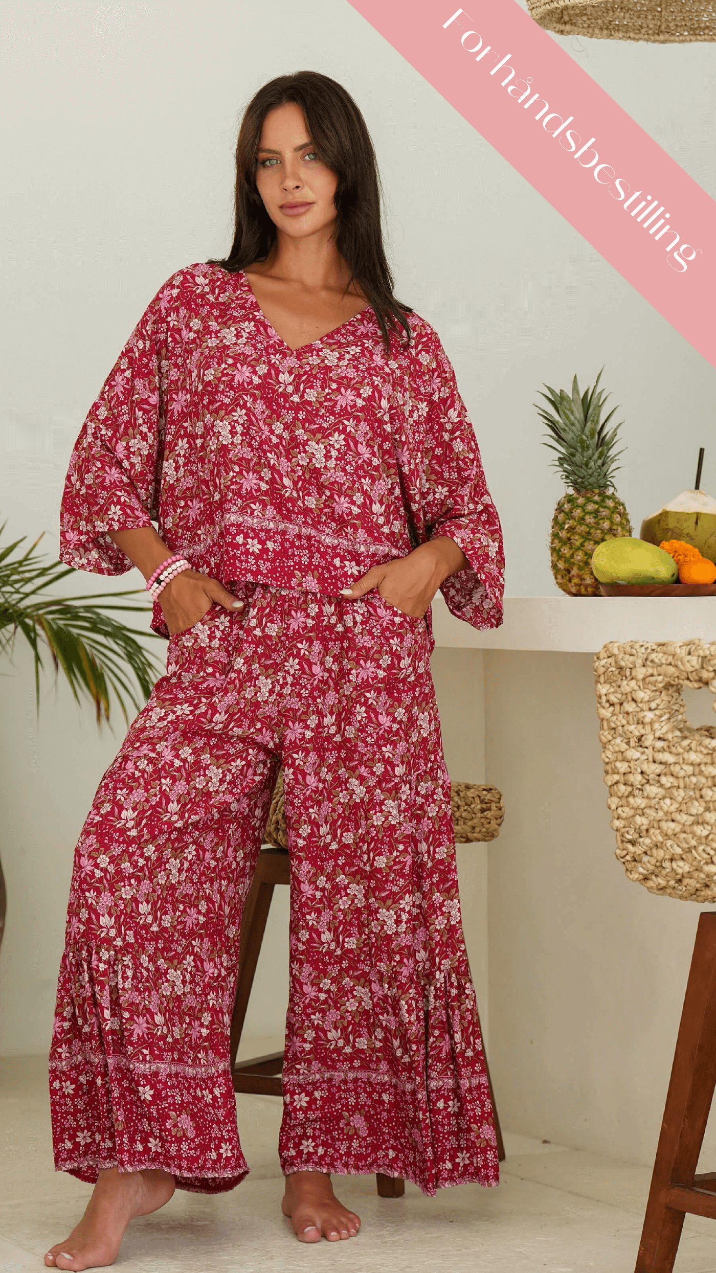 Luftig burgunder sommerbukse - Flittiglise bukse