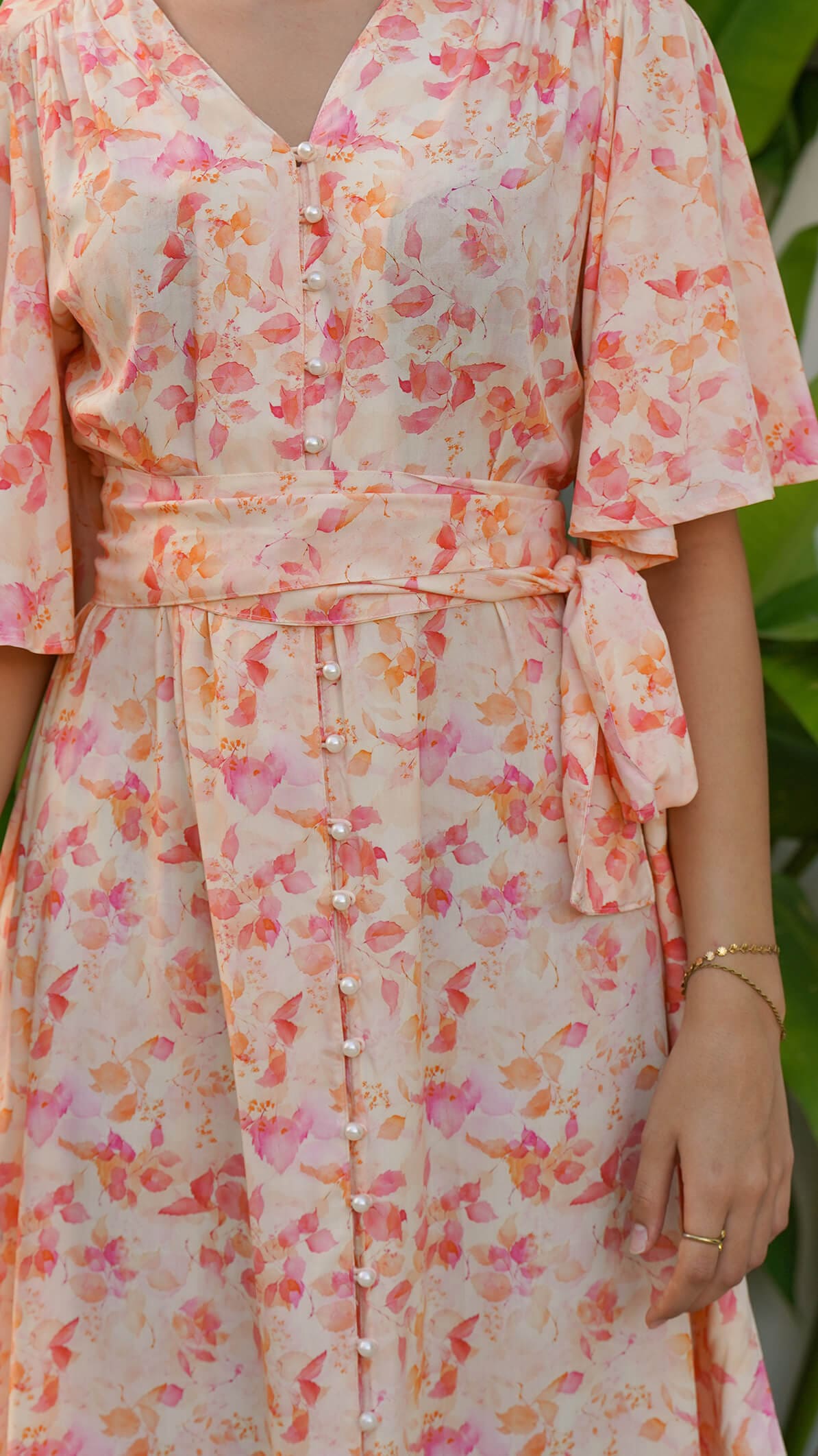 rosa og orange lang enkel kjole