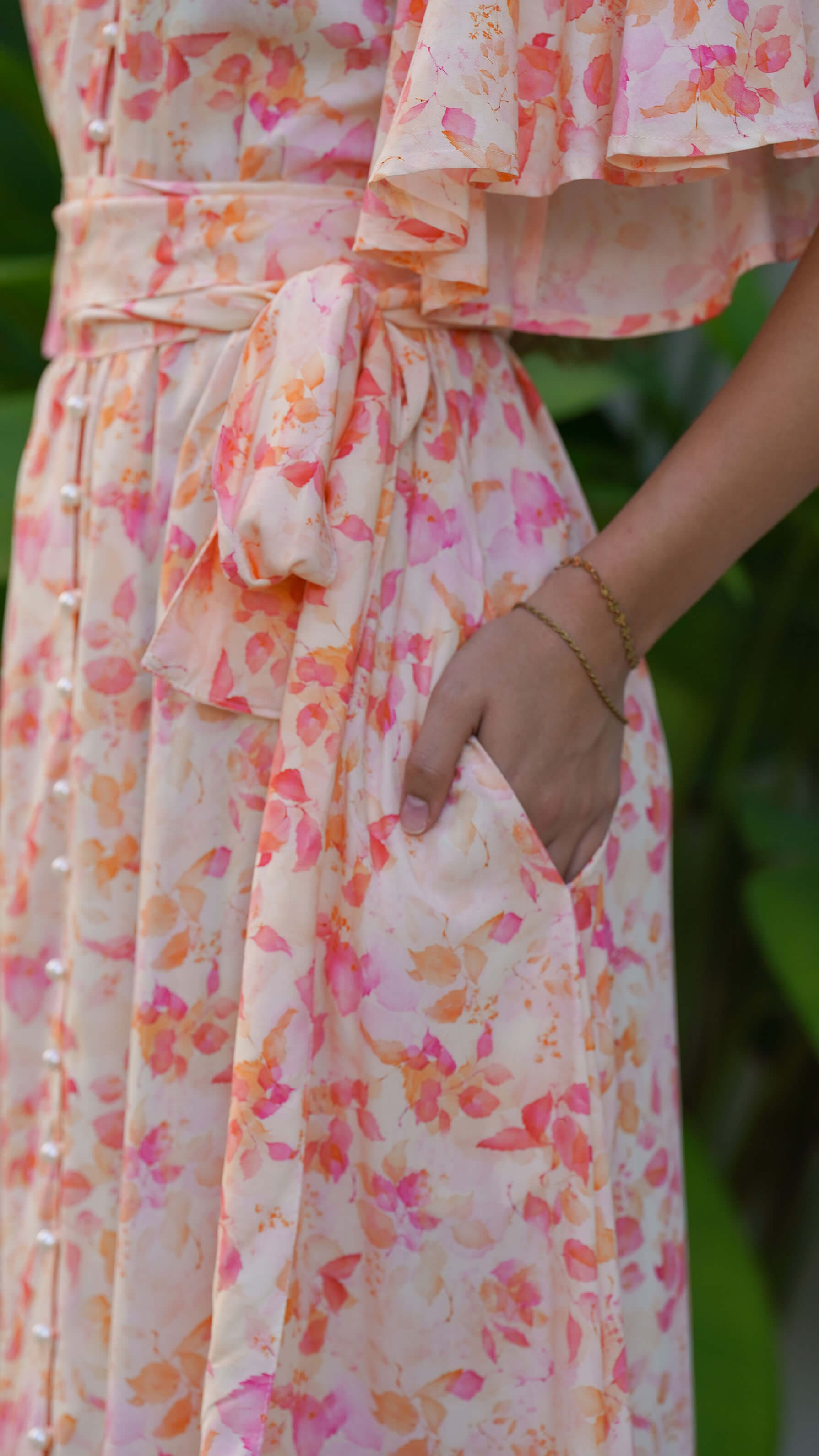 rosa og orange lang enkel kjole