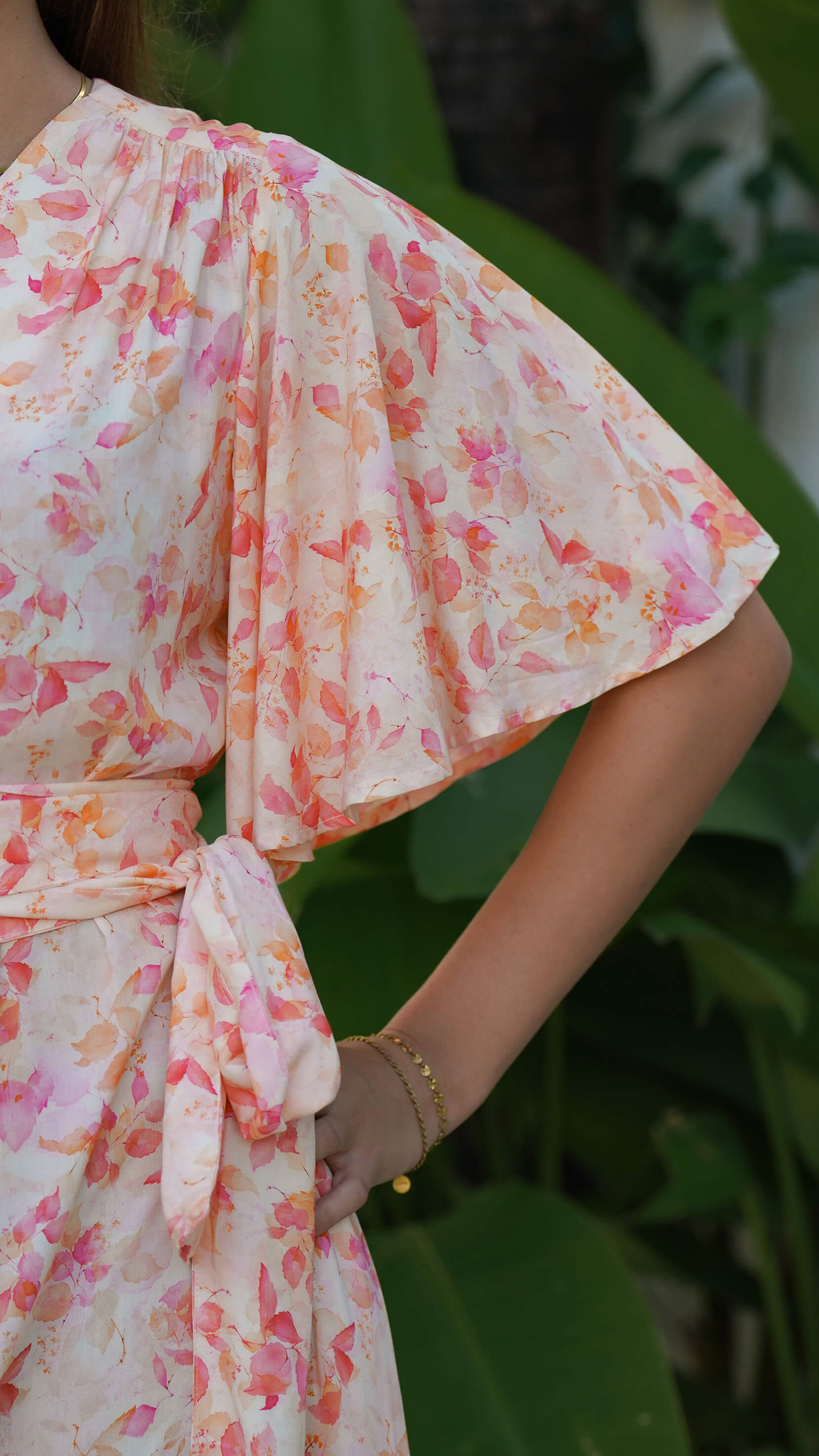 rosa og orange lang enkel kjole