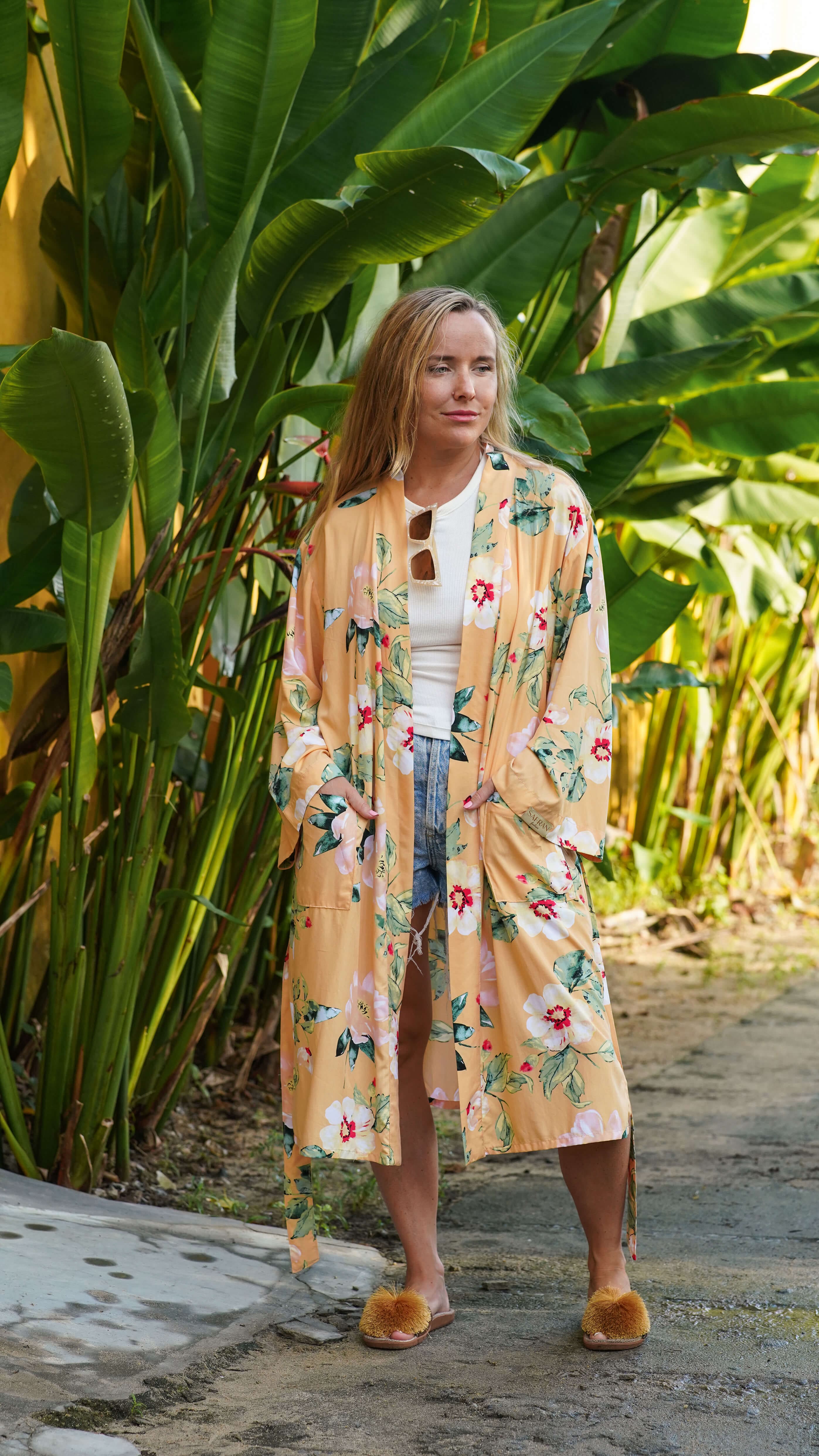 Bohemsk kimono i bomull - Bananblad kimono