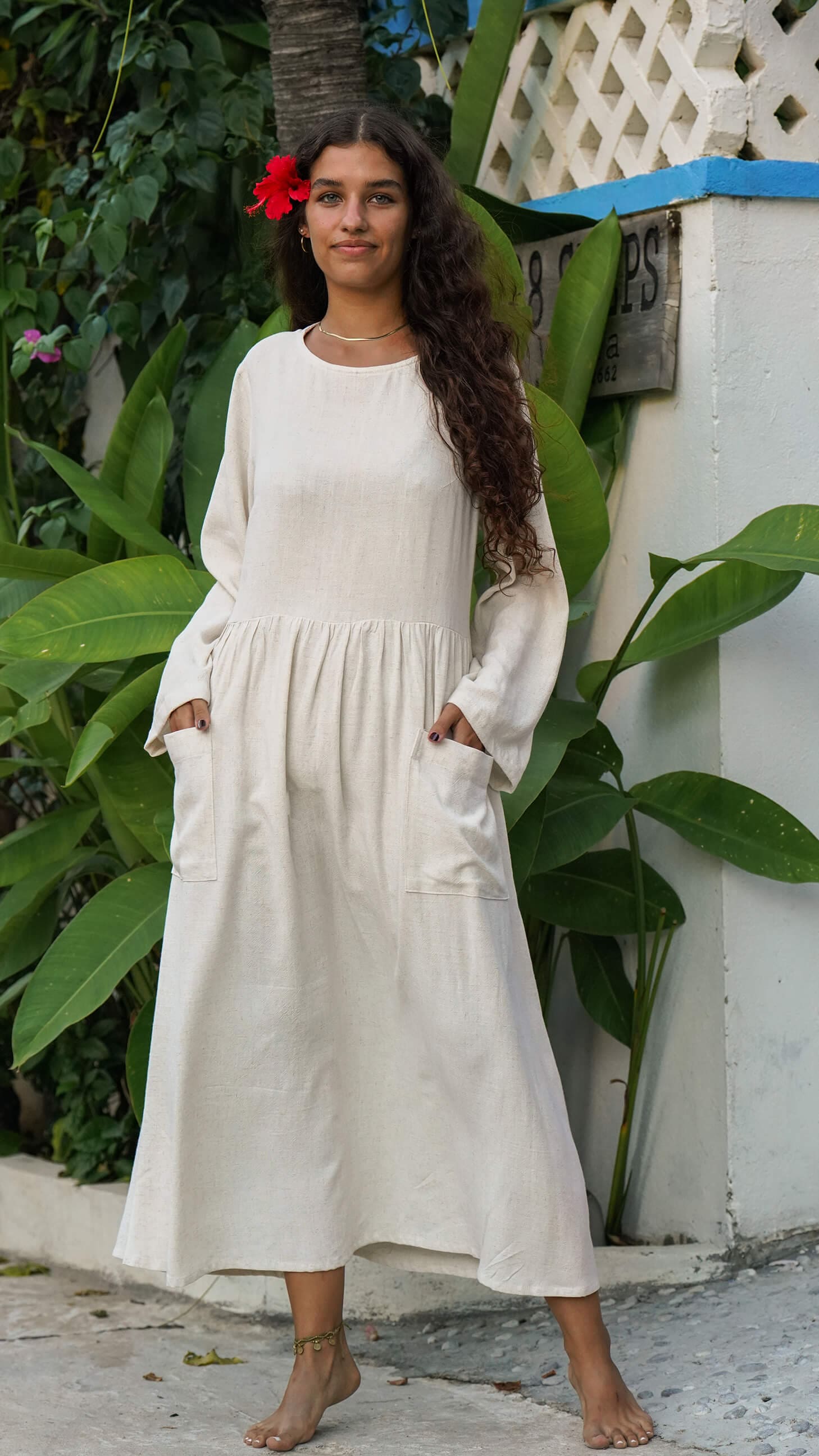 lang kremfarget linkjole med lommer