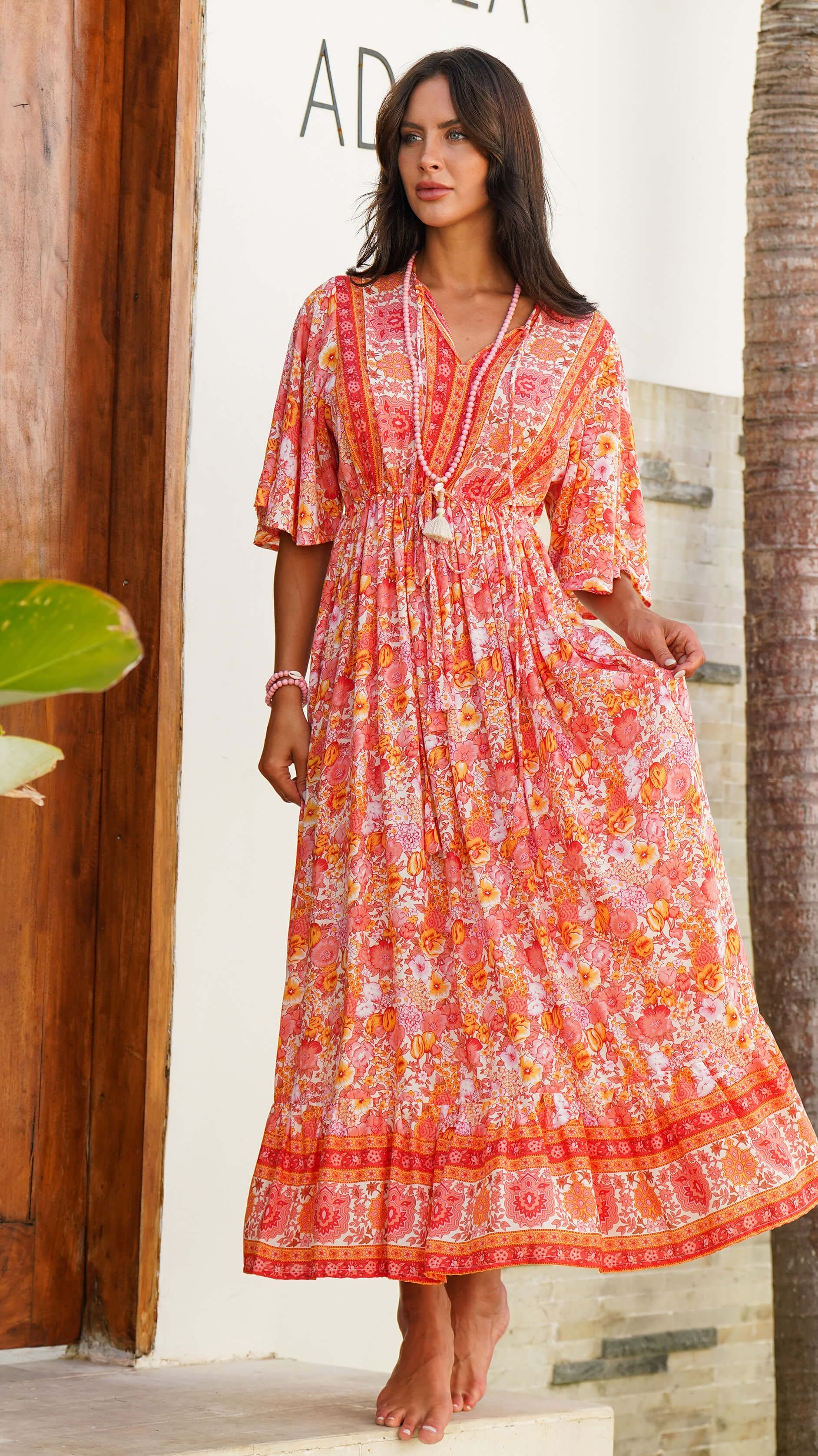 Fargeglad sommerkjole med korte ermer - Georgine maxikjole