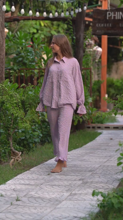 Lilla og rosa rutete skjorte