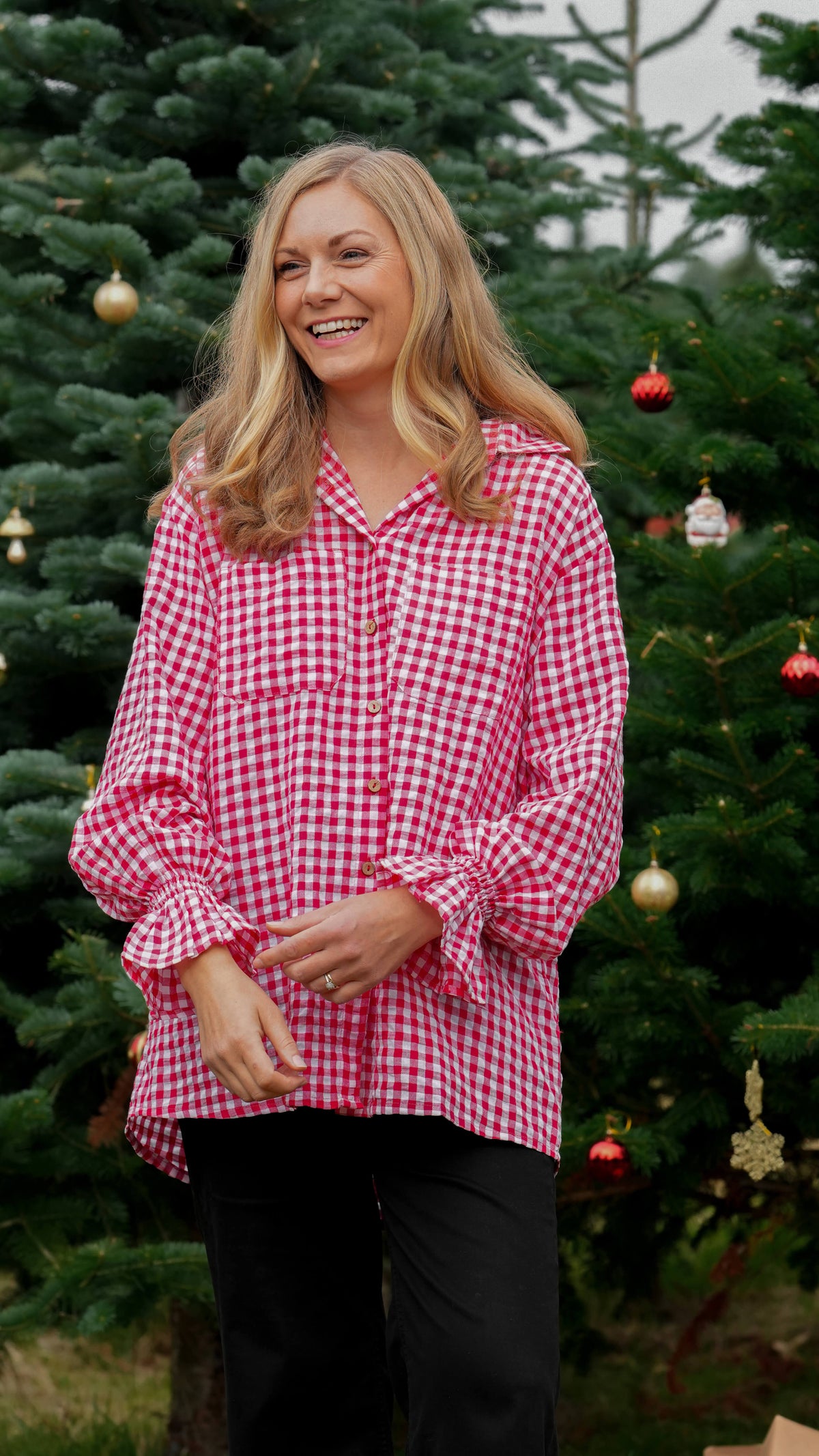 Rød og hvit rutete juleskjorte - Poppelrose skjorte