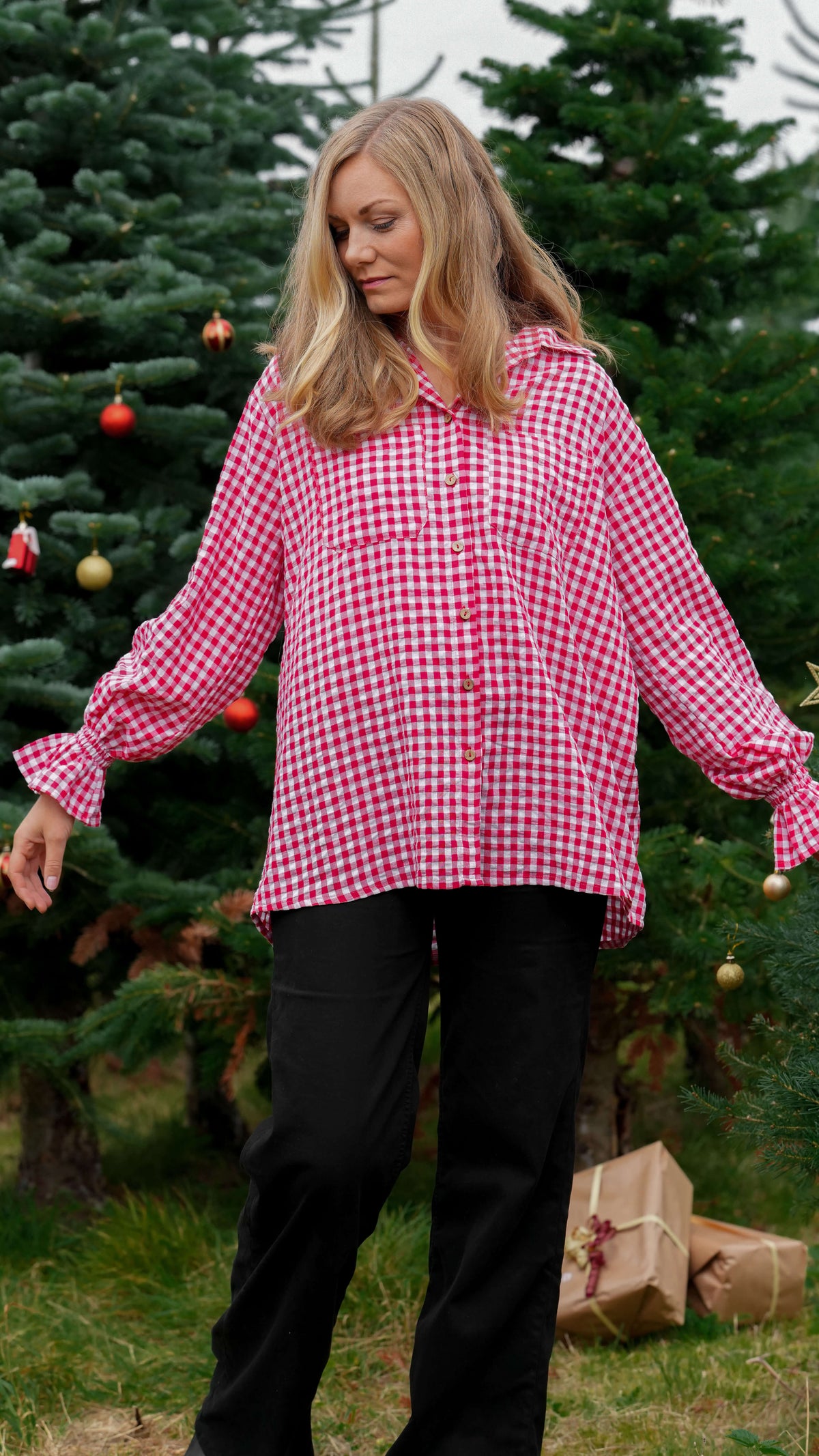 Rød og hvit rutete juleskjorte - Poppelrose skjorte