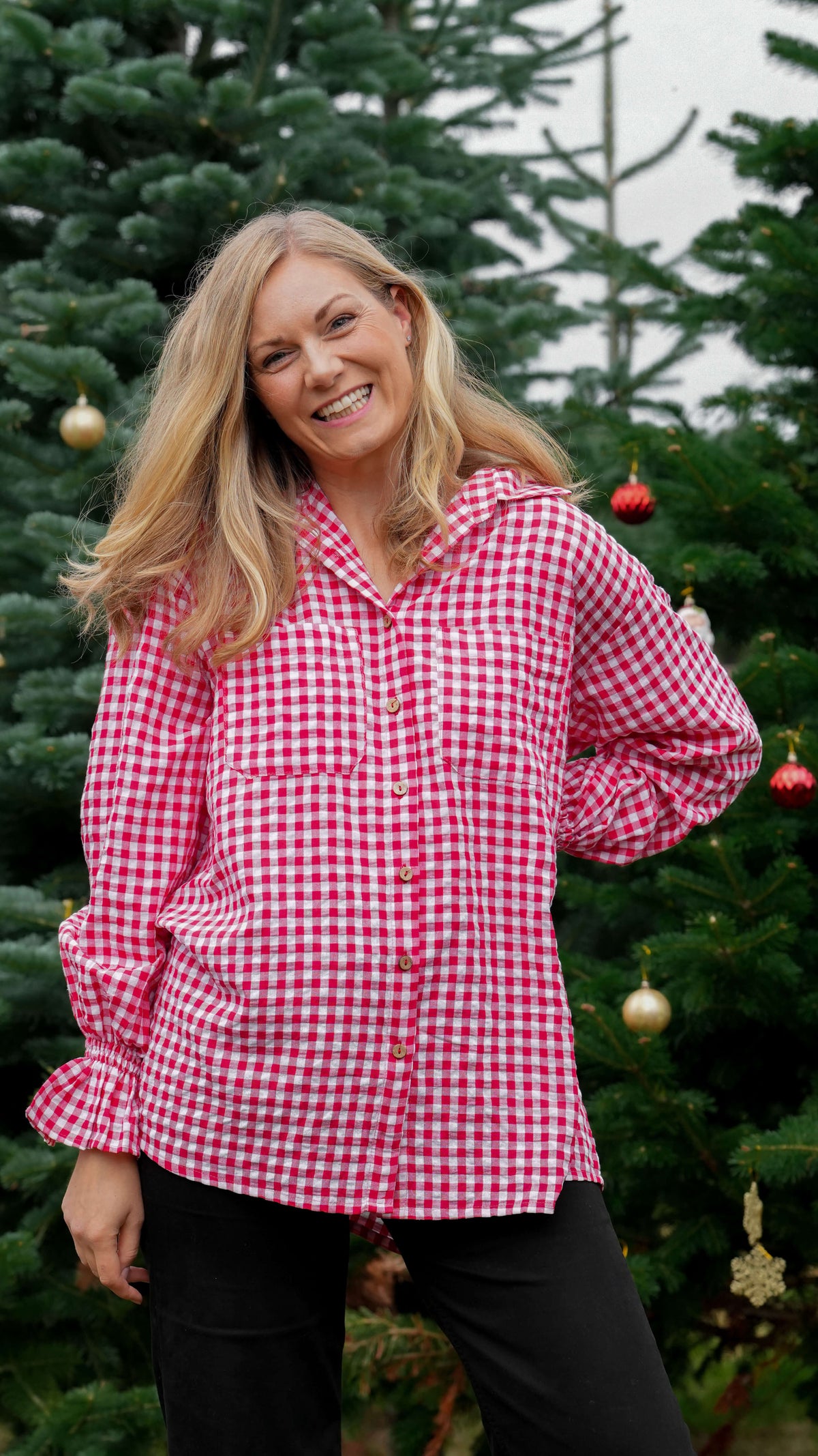 Rød og hvit rutete juleskjorte - Poppelrose skjorte