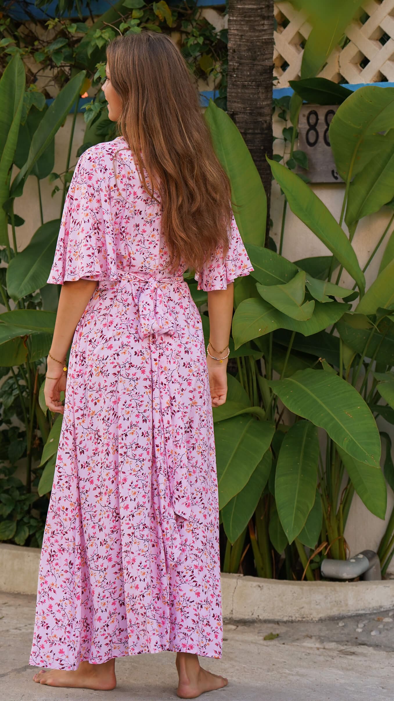 Rosa enkel maxikjole med knapper 