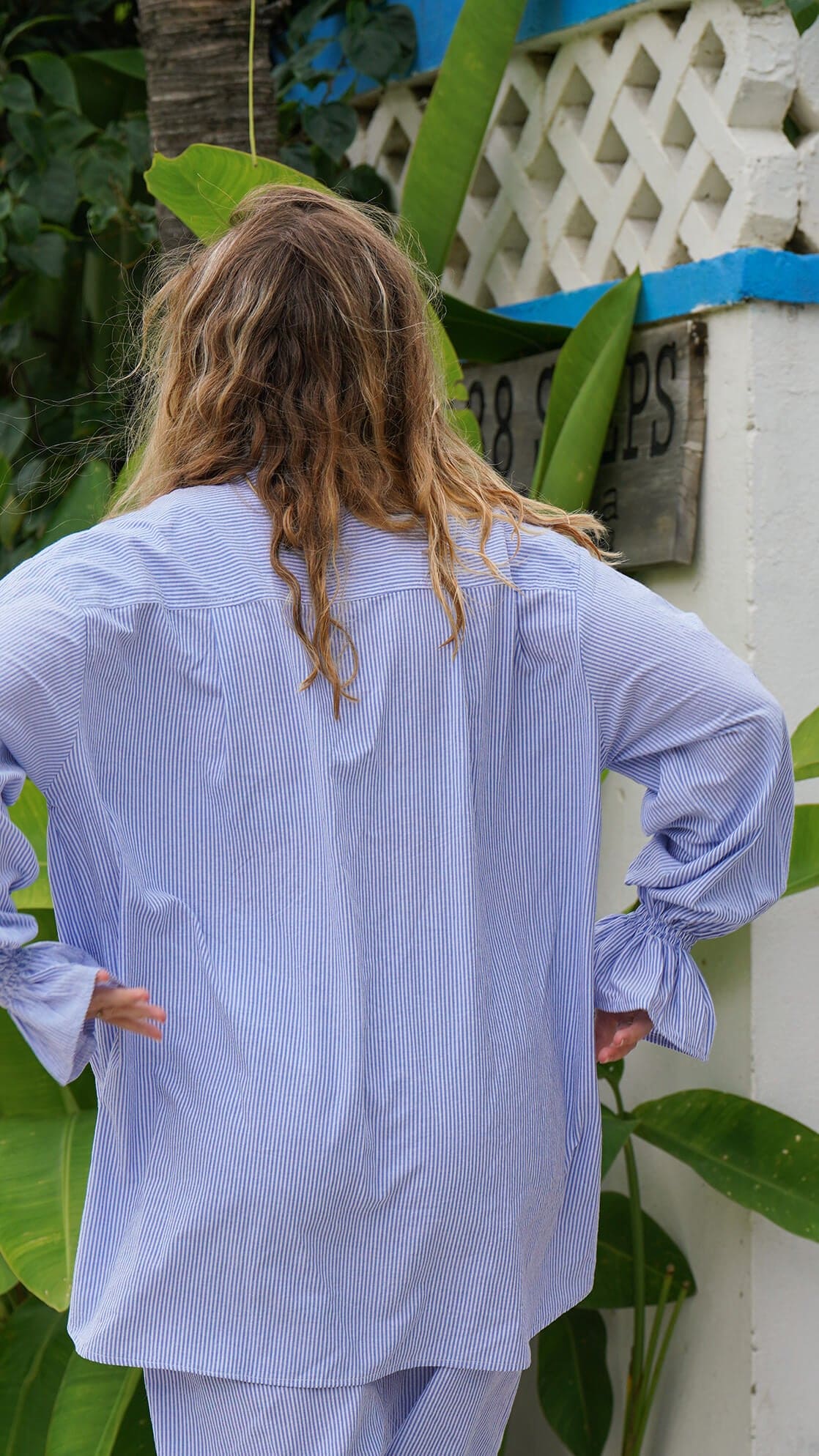 Stripete blå og hvit linskjorte - Poppelrose skjorte