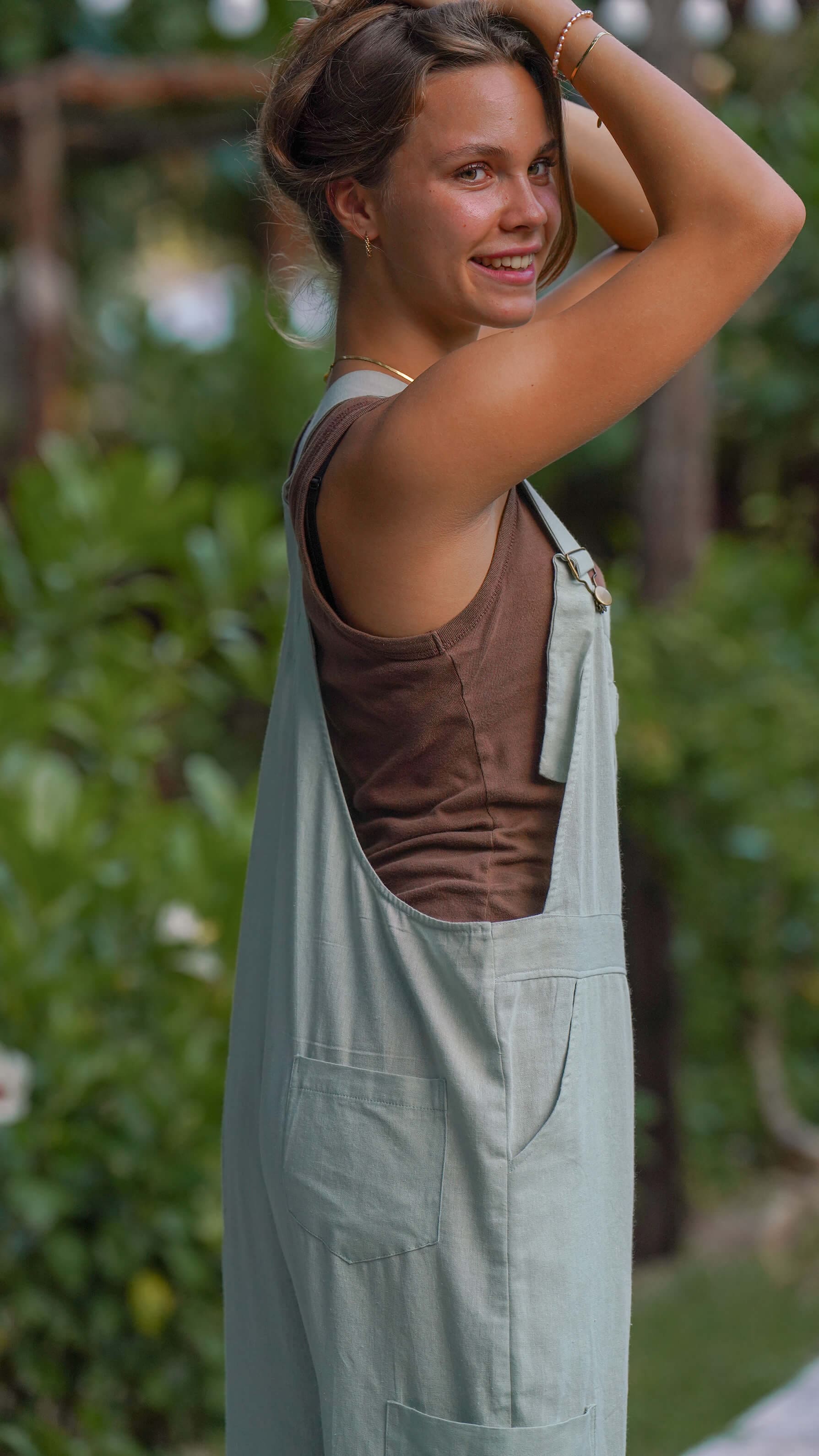 Khaki grønn lin snekkerbukse